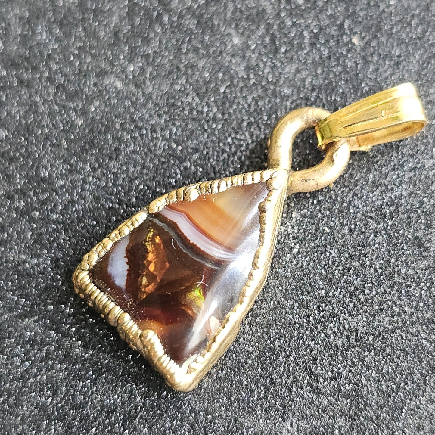 Fire Agate from Mexico in 22kt Electroplated Gold Pendant with Bail