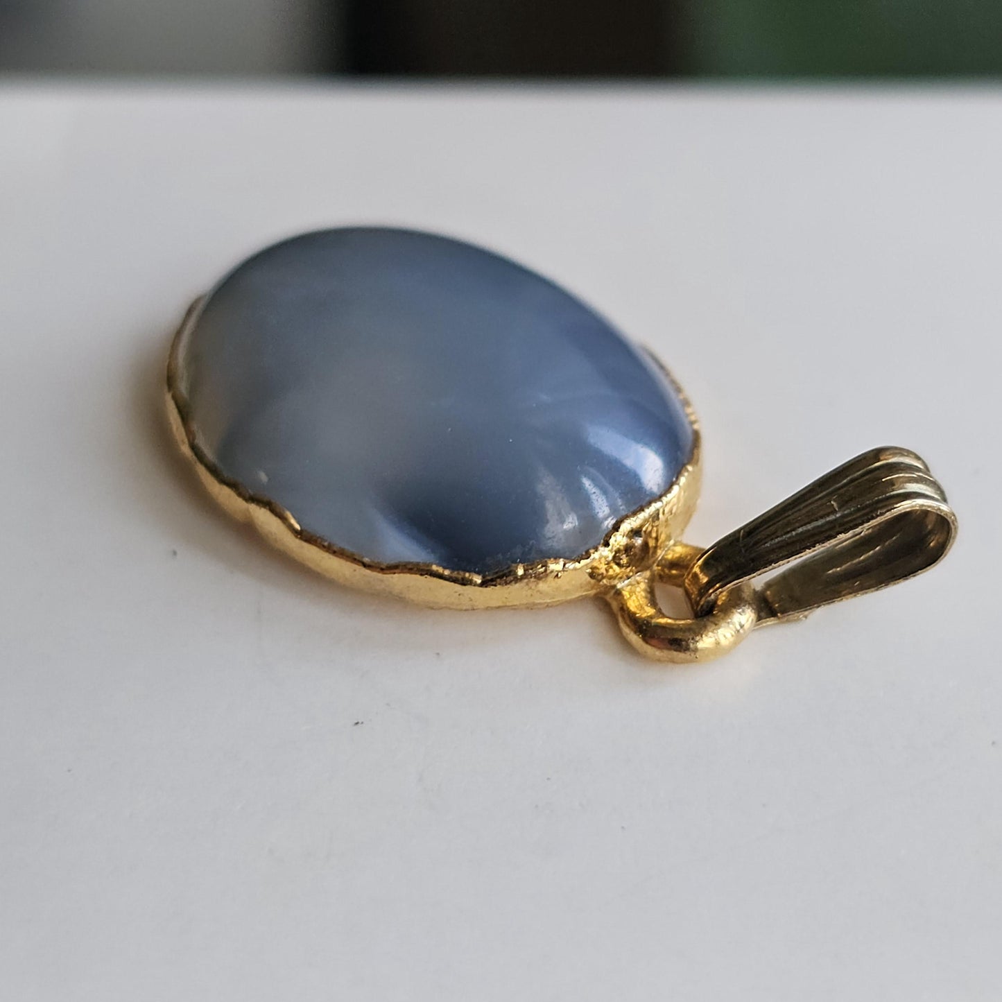 Ellensberg Blue Agate in 22kt Gold Electroplated Pendant Setting , Washington State Designer Gemstone Cabochon