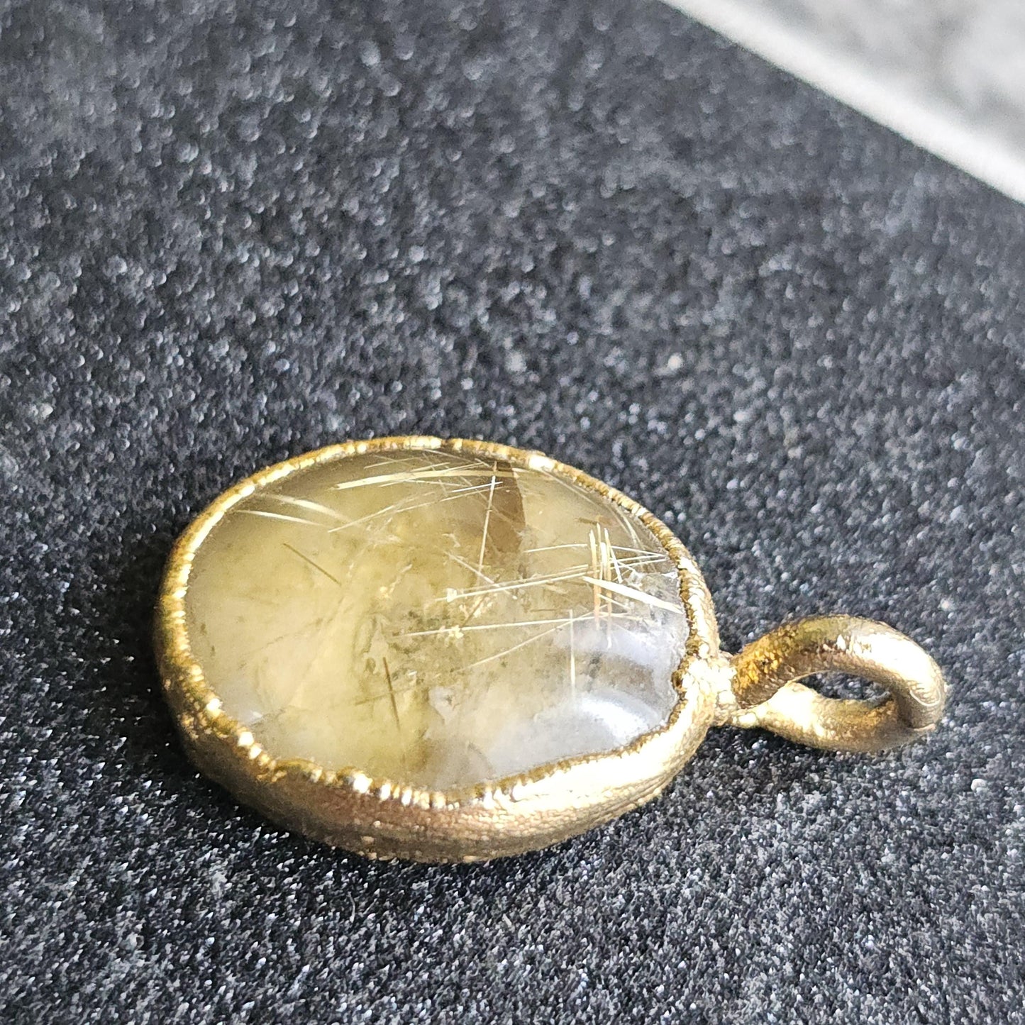 22kt Gold Electroplated Rutilated Quartz Pendant or Charm