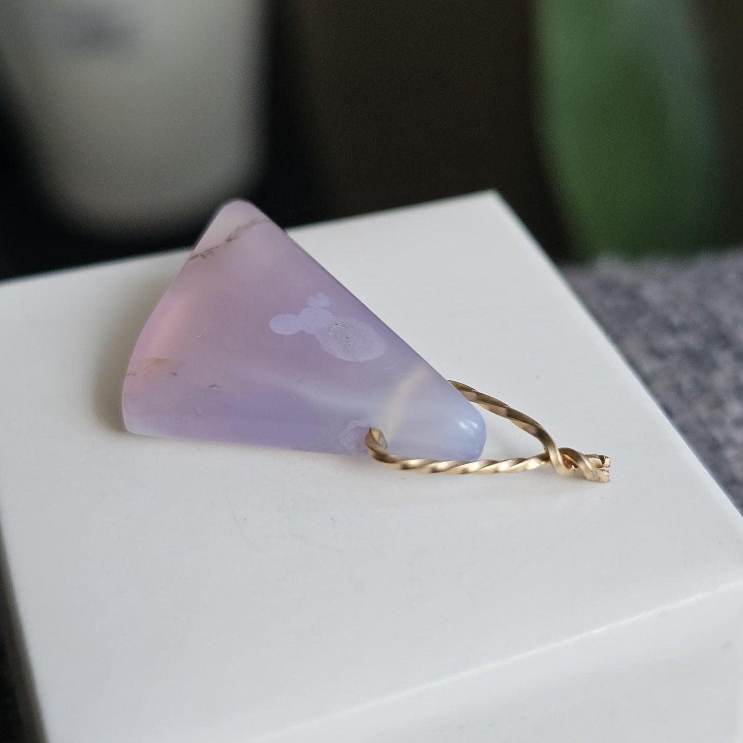 Rare 'Holly Blue' Agate, Polished and Drilled with Gold Wire Bail, High Grade Purple / Periwinkle Chalcedony from Sweet Home, Oregon