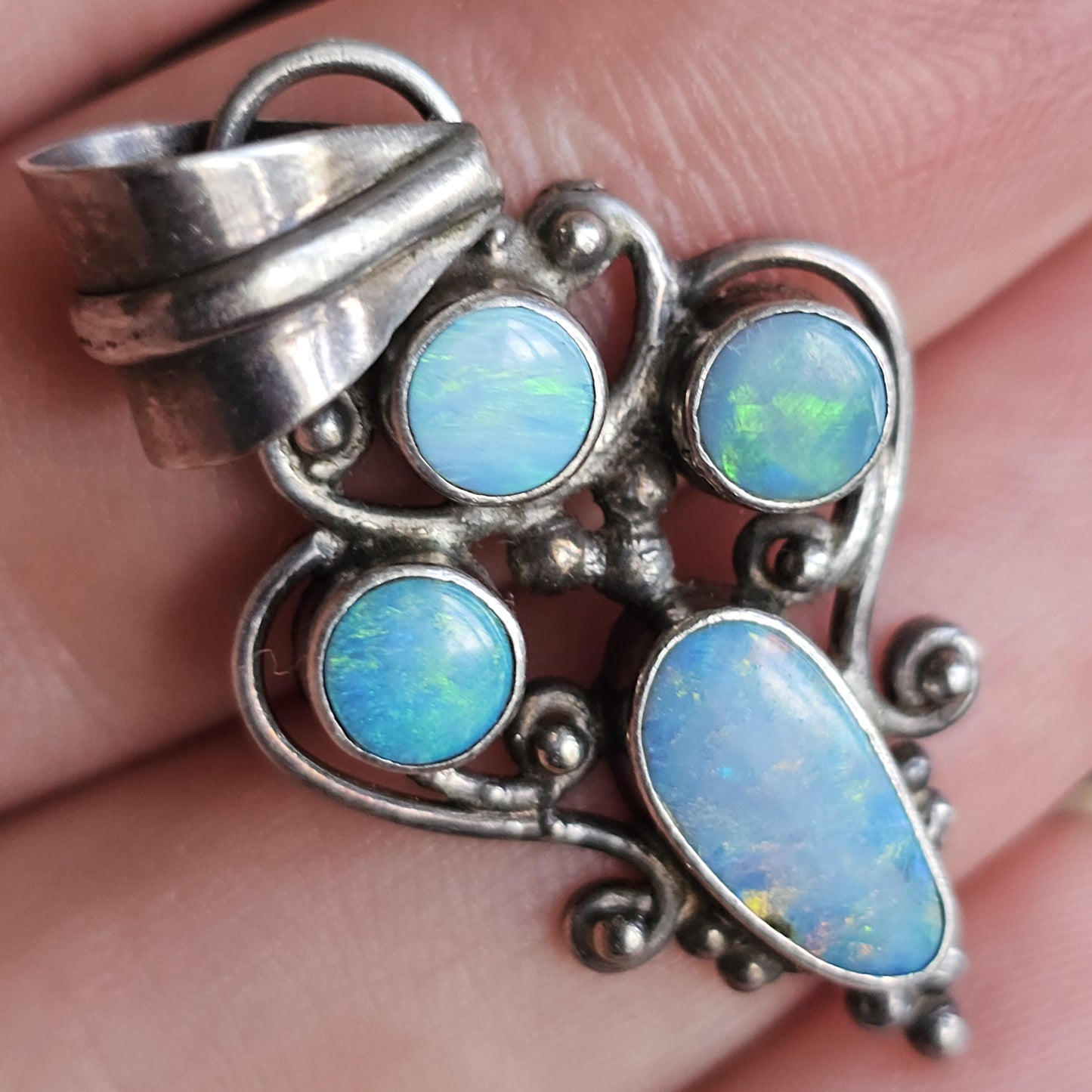Vintage Sterling Silver and Natural Opal Pendant