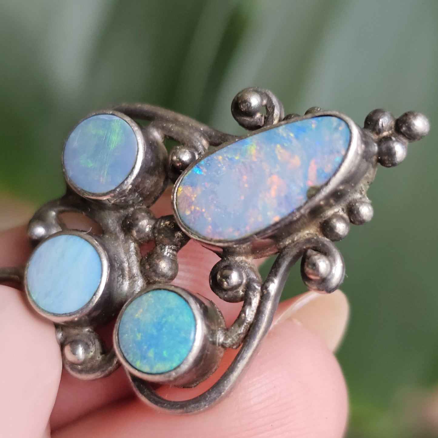Vintage Sterling Silver and Natural Opal Pendant