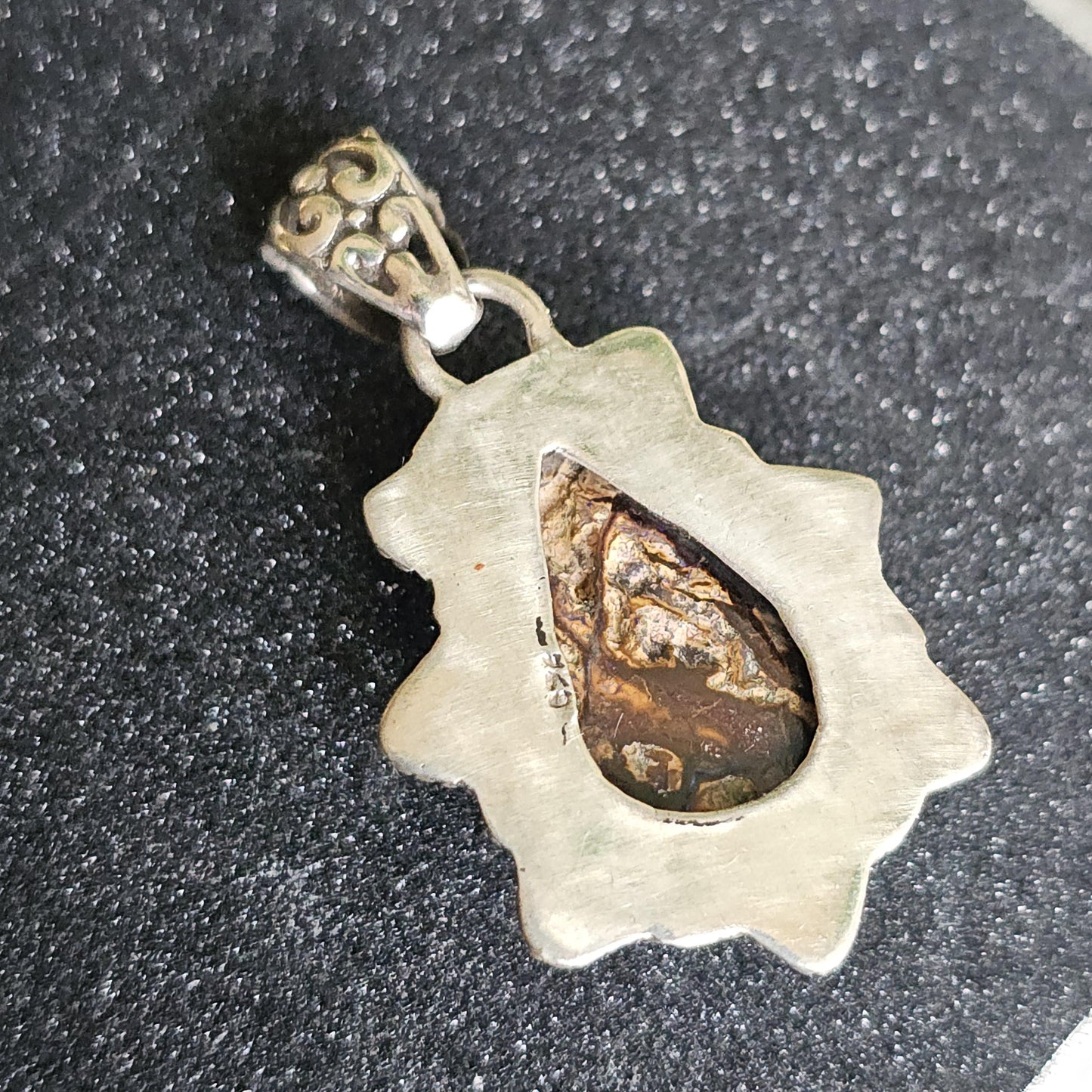 Vintage Boulder Opal Pendant in Sterling, Teardrop Shaped with Designer 925 Silver work