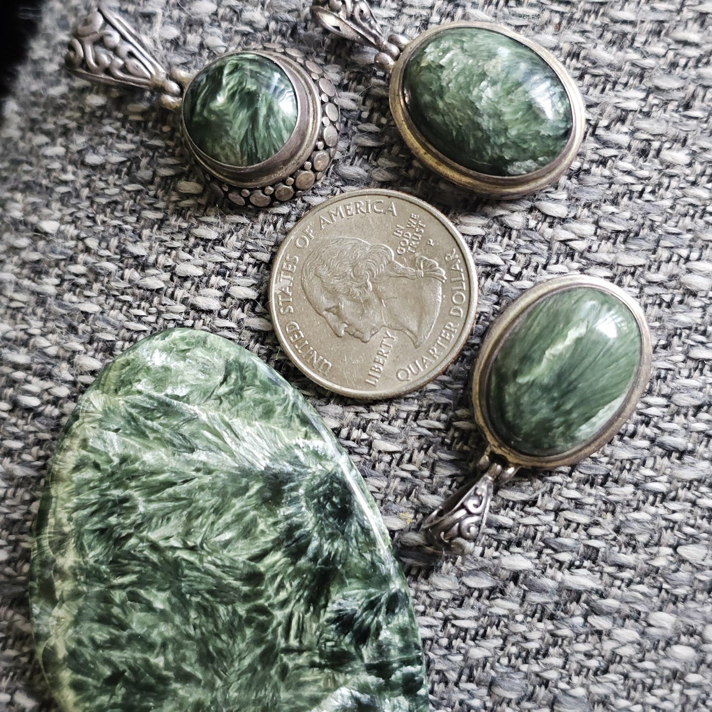 Rare Deep Forest Green Seraphanite ie. Angel Wing Pendant in Sterling Silver, Chunky Celtic Design with Large Bail