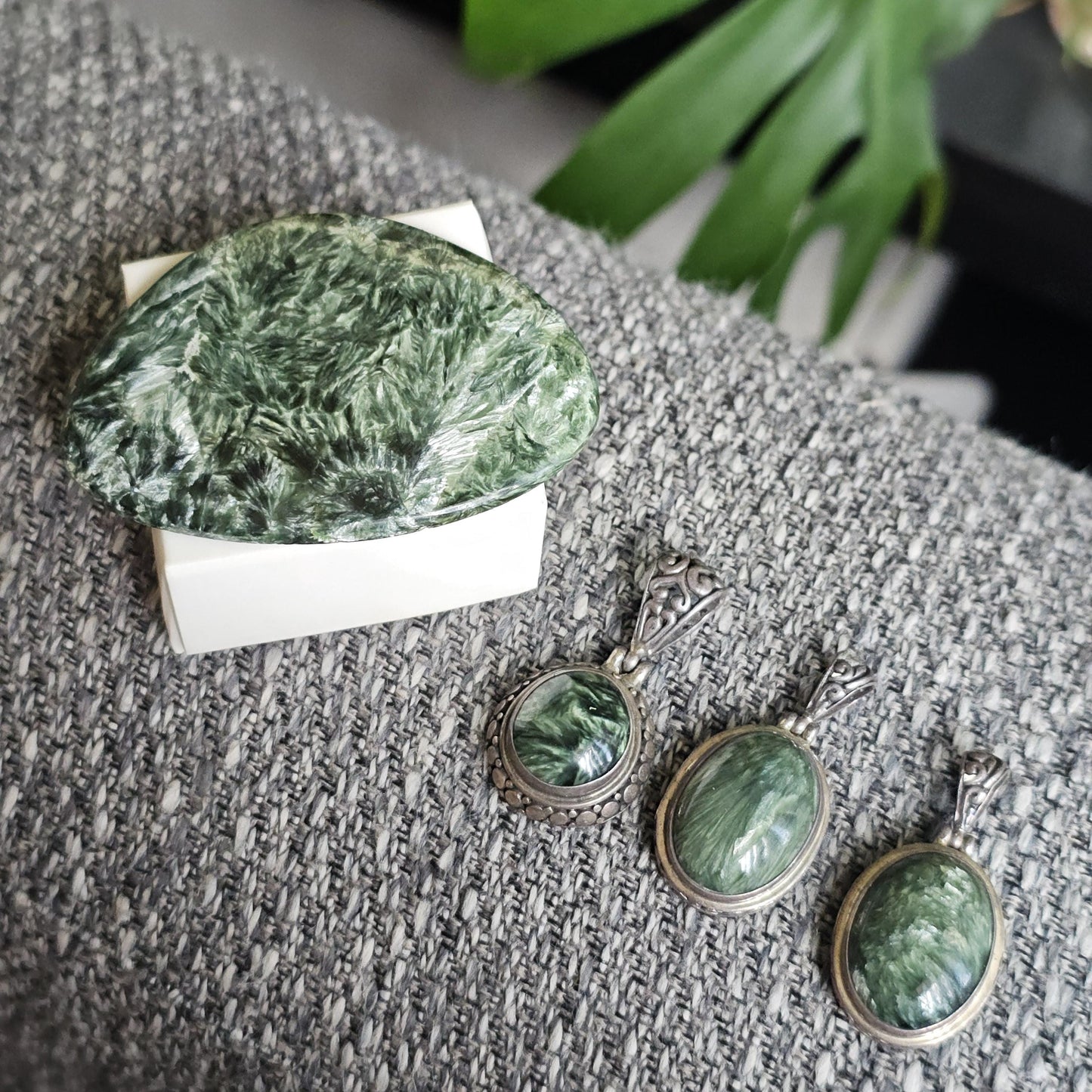 Rare Deep Forest Green Seraphanite ie. Angel Wing Pendant in Sterling Silver, Chunky Celtic Design with Large Bail