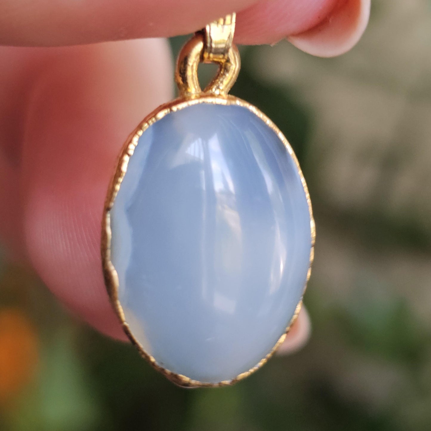 Ellensberg Blue Agate in 22kt Gold Electroplated Pendant Setting , Washington State Designer Gemstone Cabochon