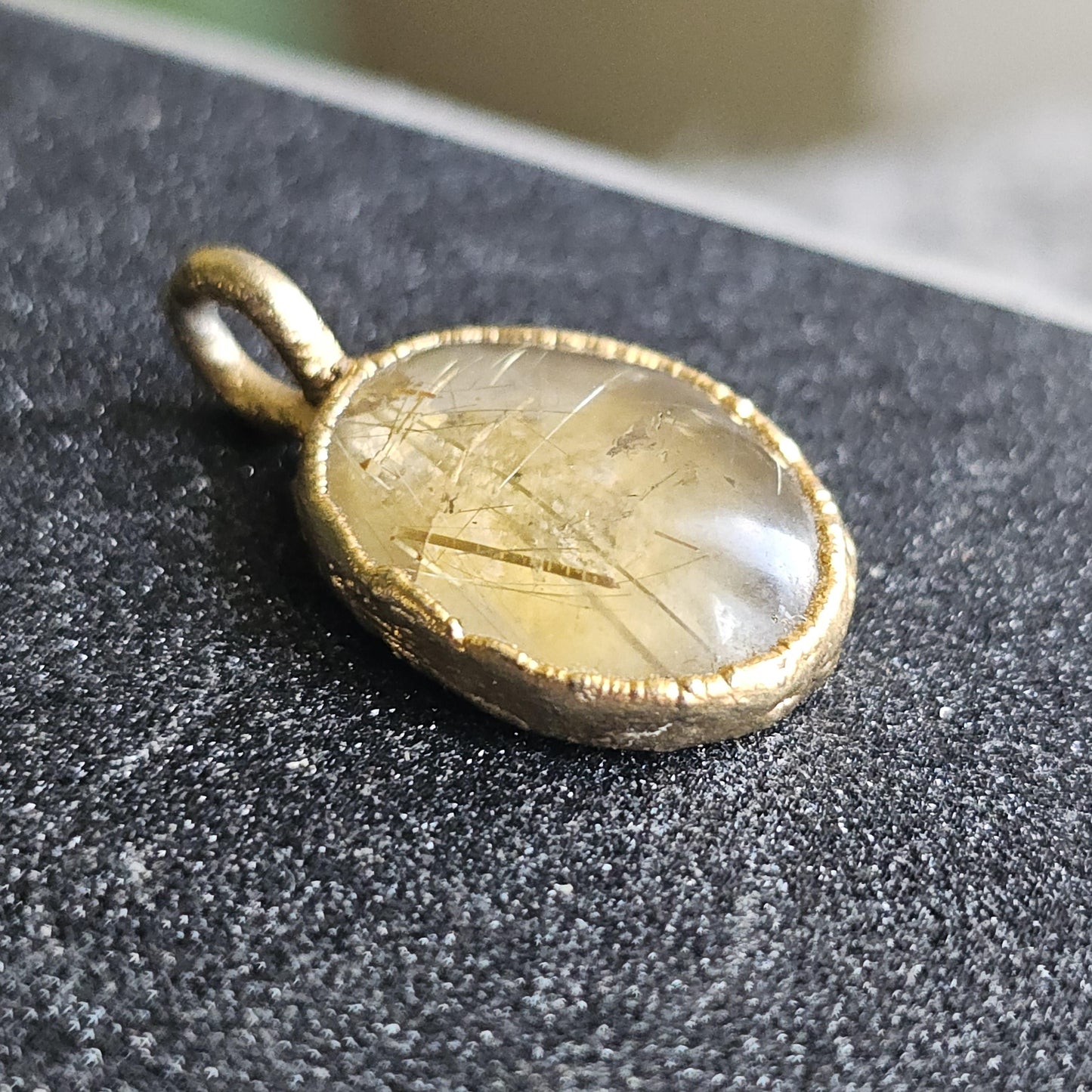 22kt Gold Electroplated Rutilated Quartz Pendant or Charm