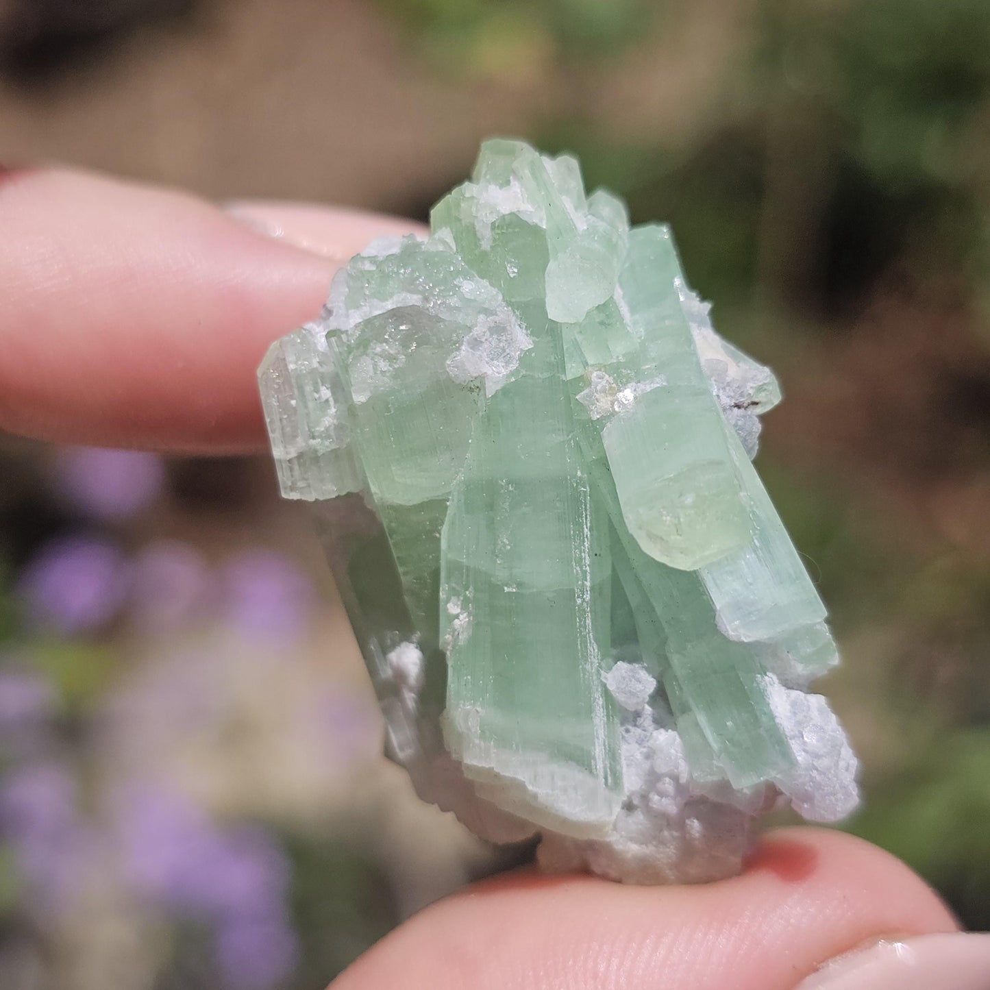 Gorgeous Seafoam Tourmaline Crystal Cluster with Lavender Purple Lepidolite Sparkles