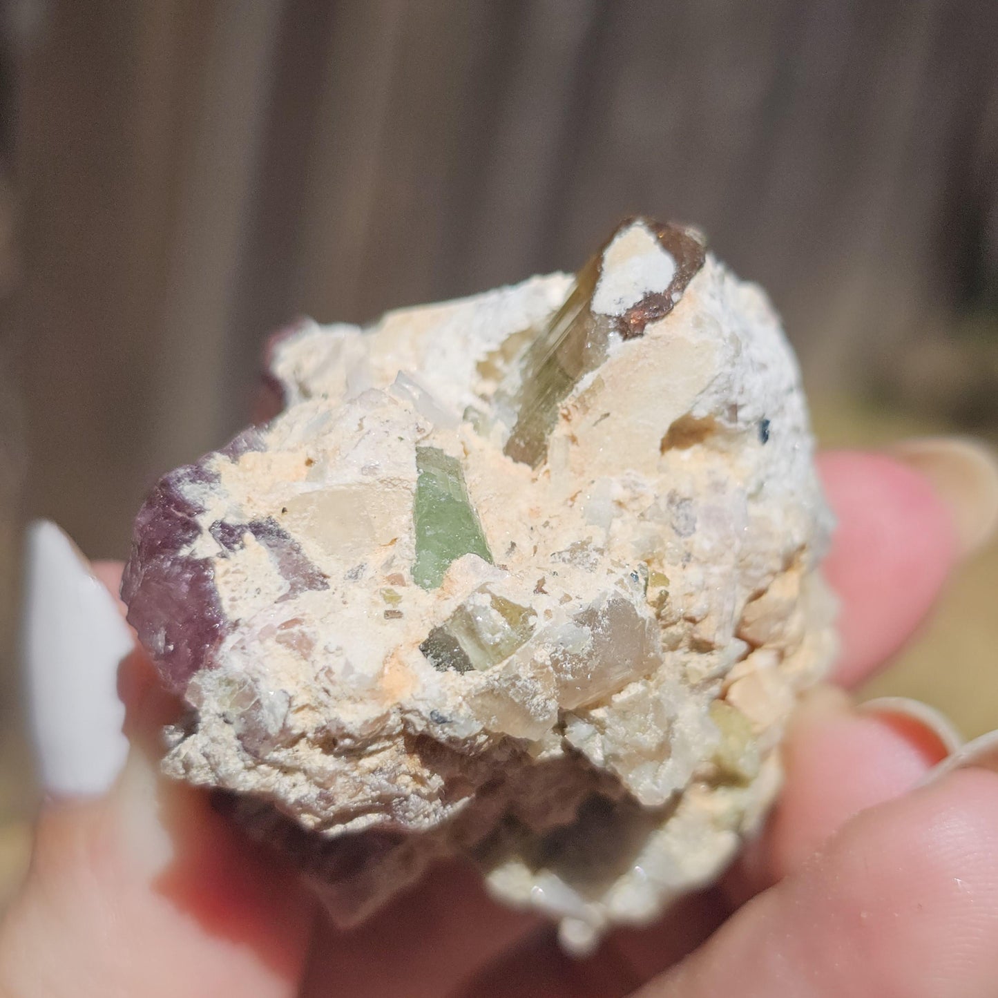 Parti-colored Tourmaline from the California Himalaya Mine ~ Pink, Teal Green and Orange Elbaite on Matrix, Source Traced 90s Material