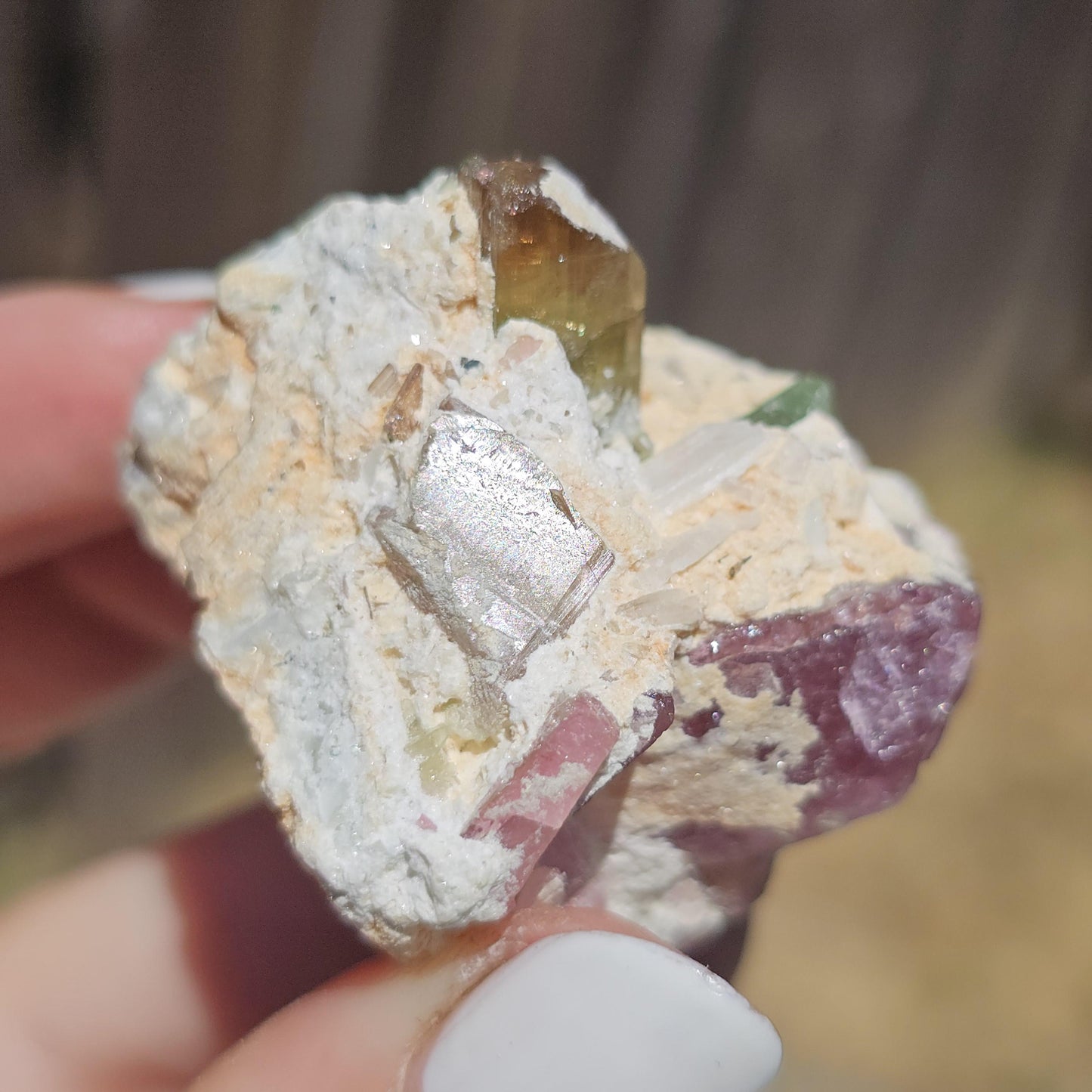 Parti-colored Tourmaline from the California Himalaya Mine ~ Pink, Teal Green and Orange Elbaite on Matrix, Source Traced 90s Material