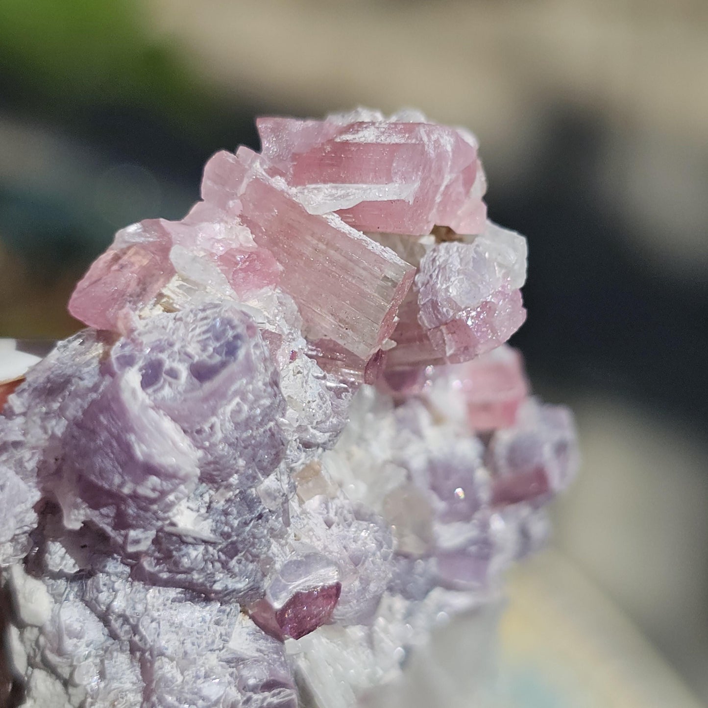 Pink Tourmaline and Purple Lepidolite Mica w Feldspar and Albite from the California Himalaya Mine, Source Traced 90s Material