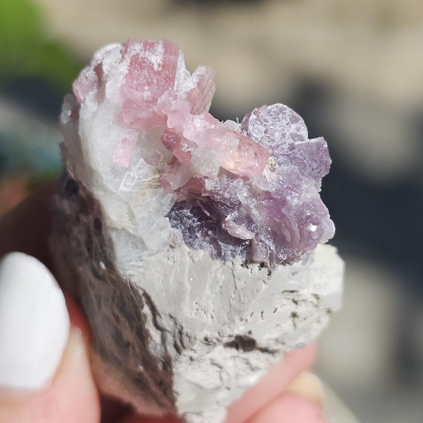 Pink Tourmaline and Purple Lepidolite Mica w Feldspar and Albite from the California Himalaya Mine, Source Traced 90s Material