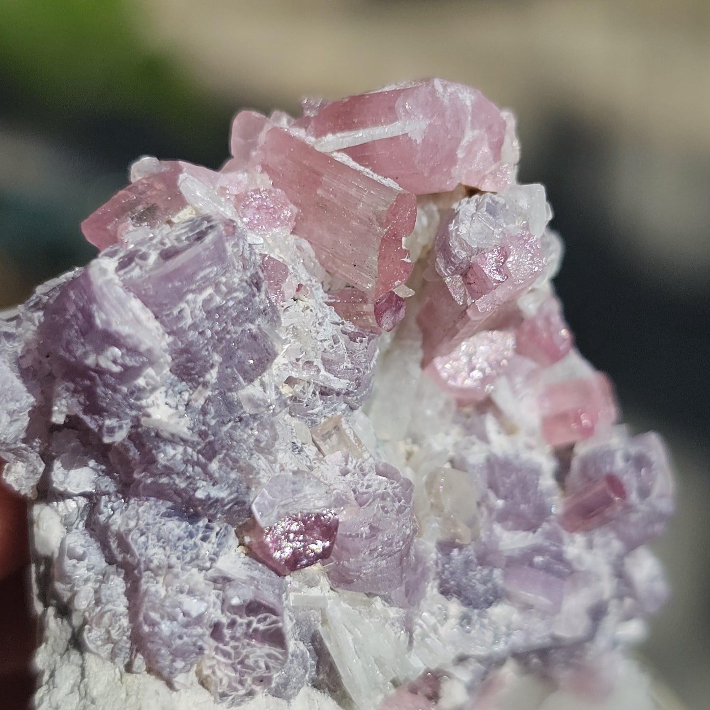 Pink Tourmaline and Purple Lepidolite Mica w Feldspar and Albite from the California Himalaya Mine, Source Traced 90s Material