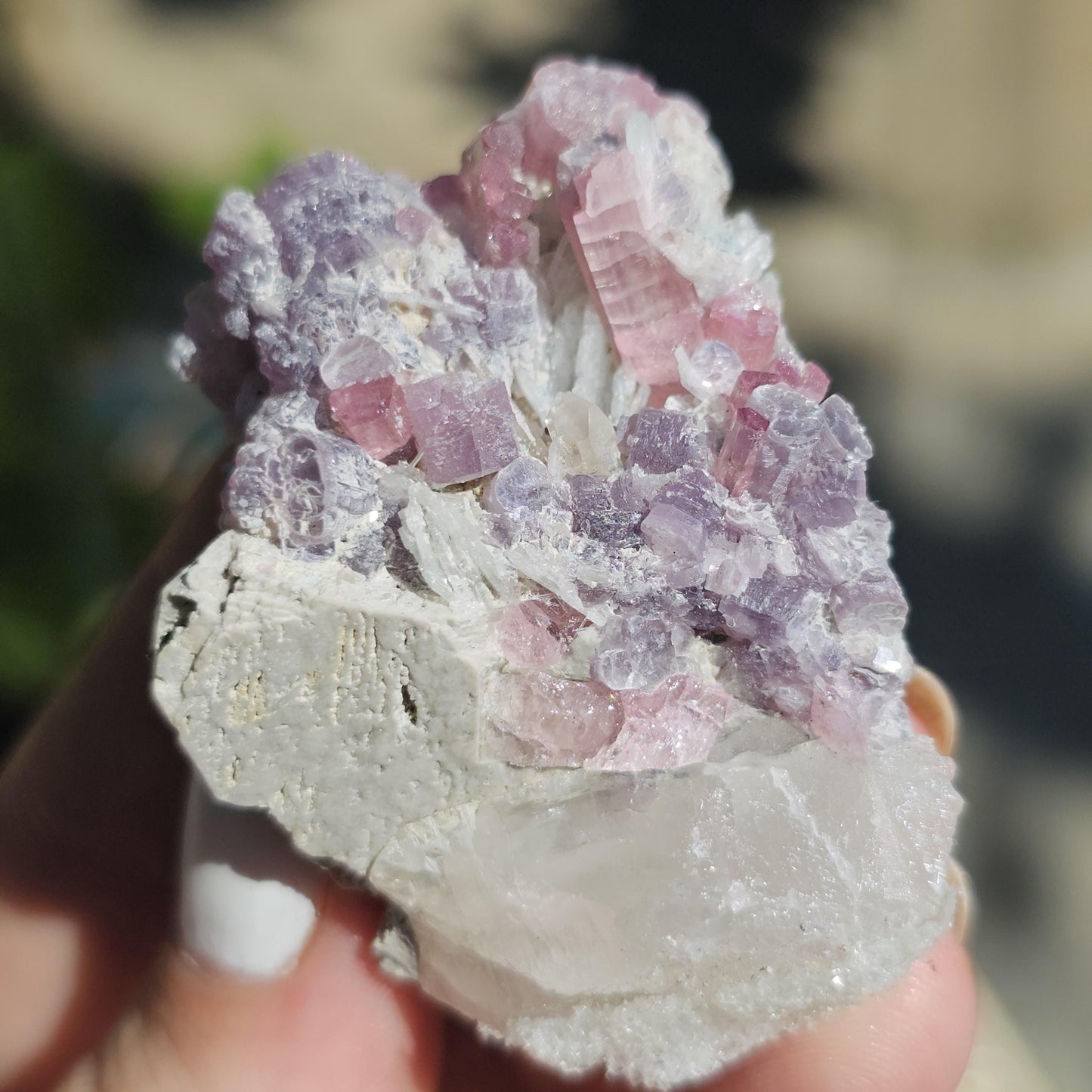 Pink Tourmaline and Purple Lepidolite Mica w Feldspar and Albite from the California Himalaya Mine, Source Traced 90s Material