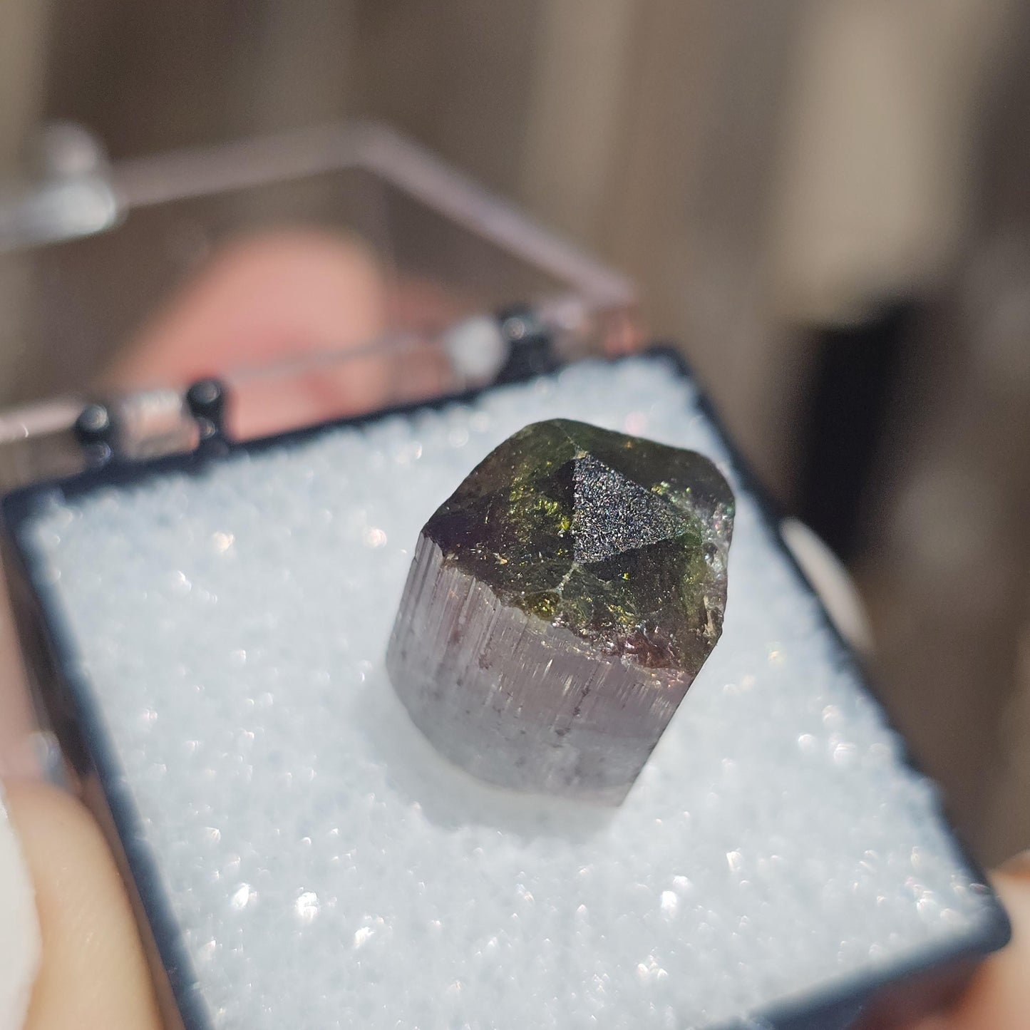 Colorful 3.9g Tourmaline Crystal from Aricanga, Brazil with Triangle Termination, Thumbnail Size in Perky Box