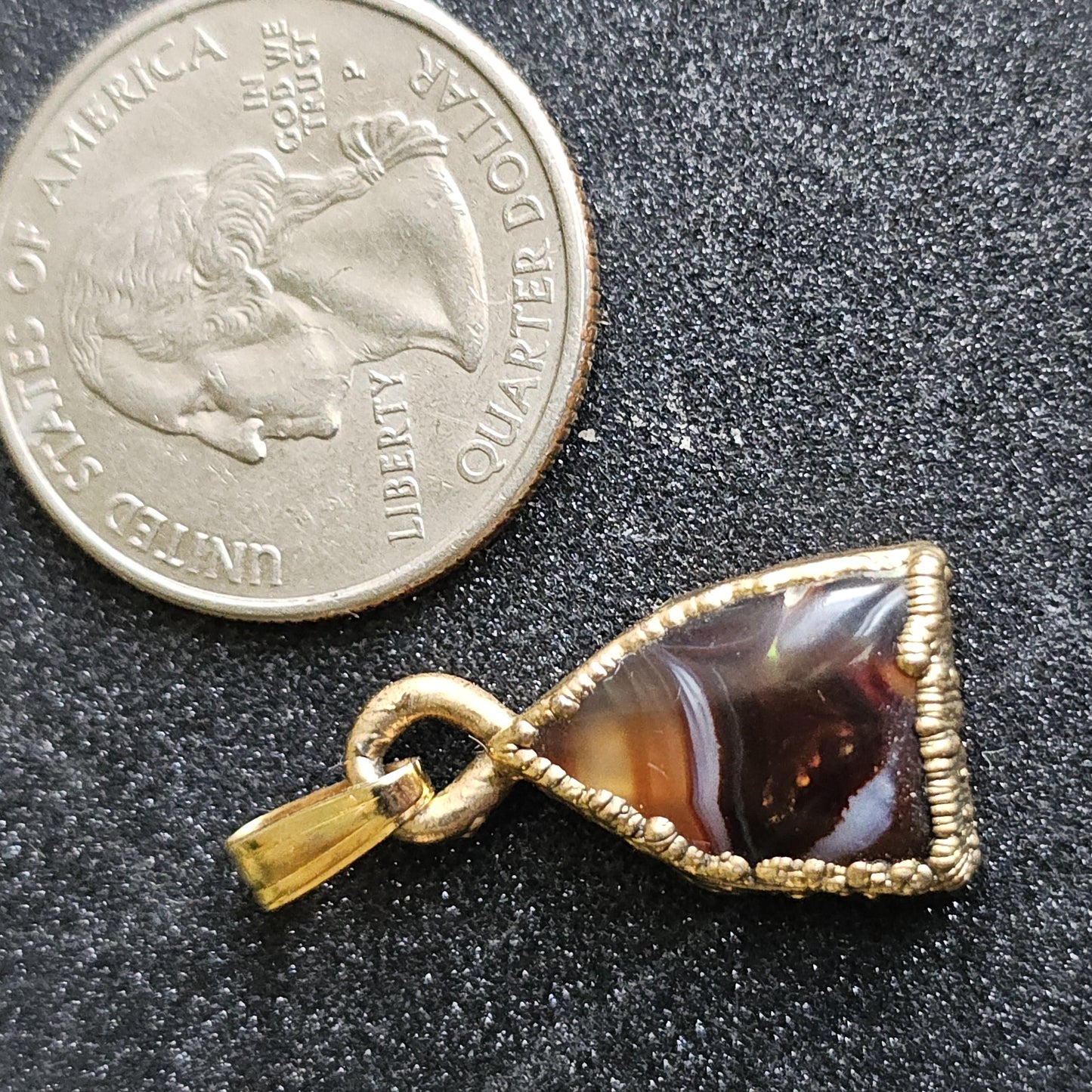 Fire Agate from Mexico in 22kt Electroplated Gold Pendant with Bail