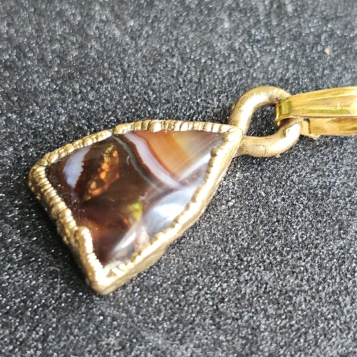 Fire Agate from Mexico in 22kt Electroplated Gold Pendant with Bail