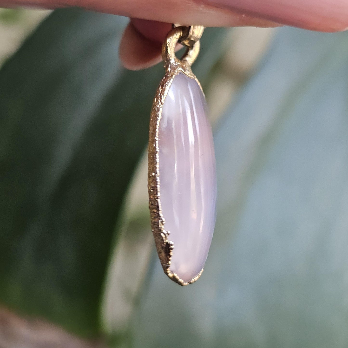 Rare Holly Blue Agate Pendant: 22kt Gold Electroplated Chalcedony