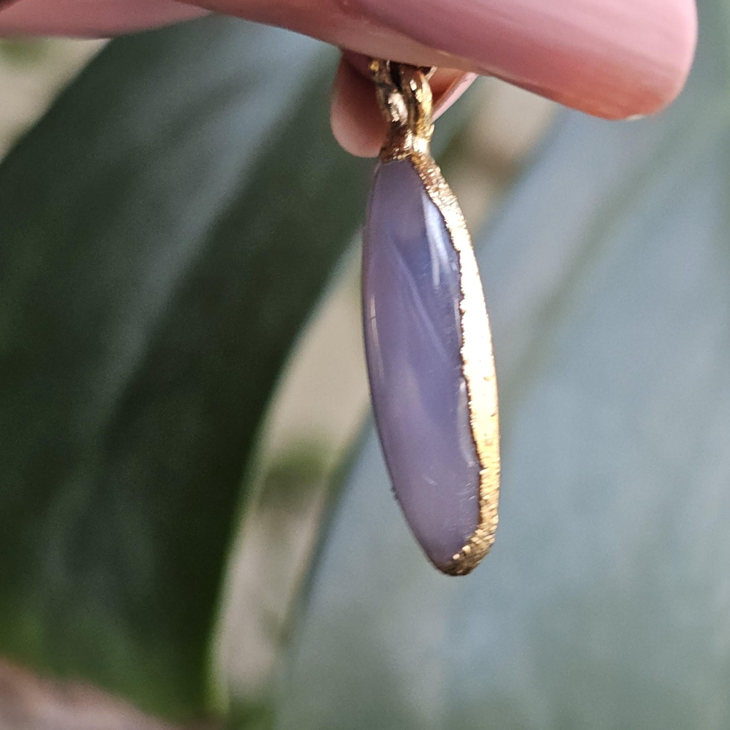 Rare 'Holly Blue' Agate 22kt Gold Electroplated Pendant, High Grade Purple / Periwinkle Chalcedony from Sweet Home, Oregon <100