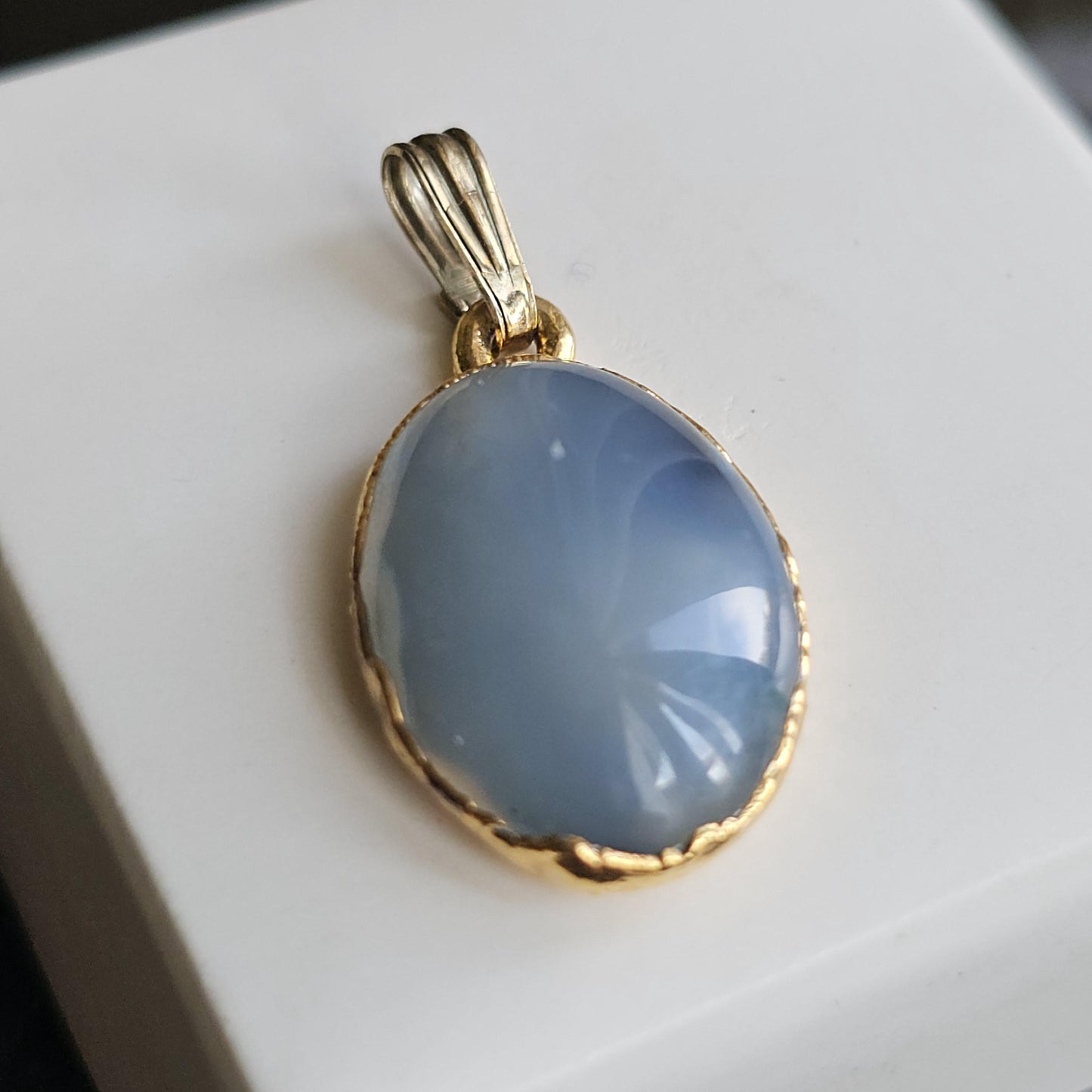 Ellensberg Blue Agate in 22kt Gold Electroplated Pendant Setting , Washington State Designer Gemstone Cabochon