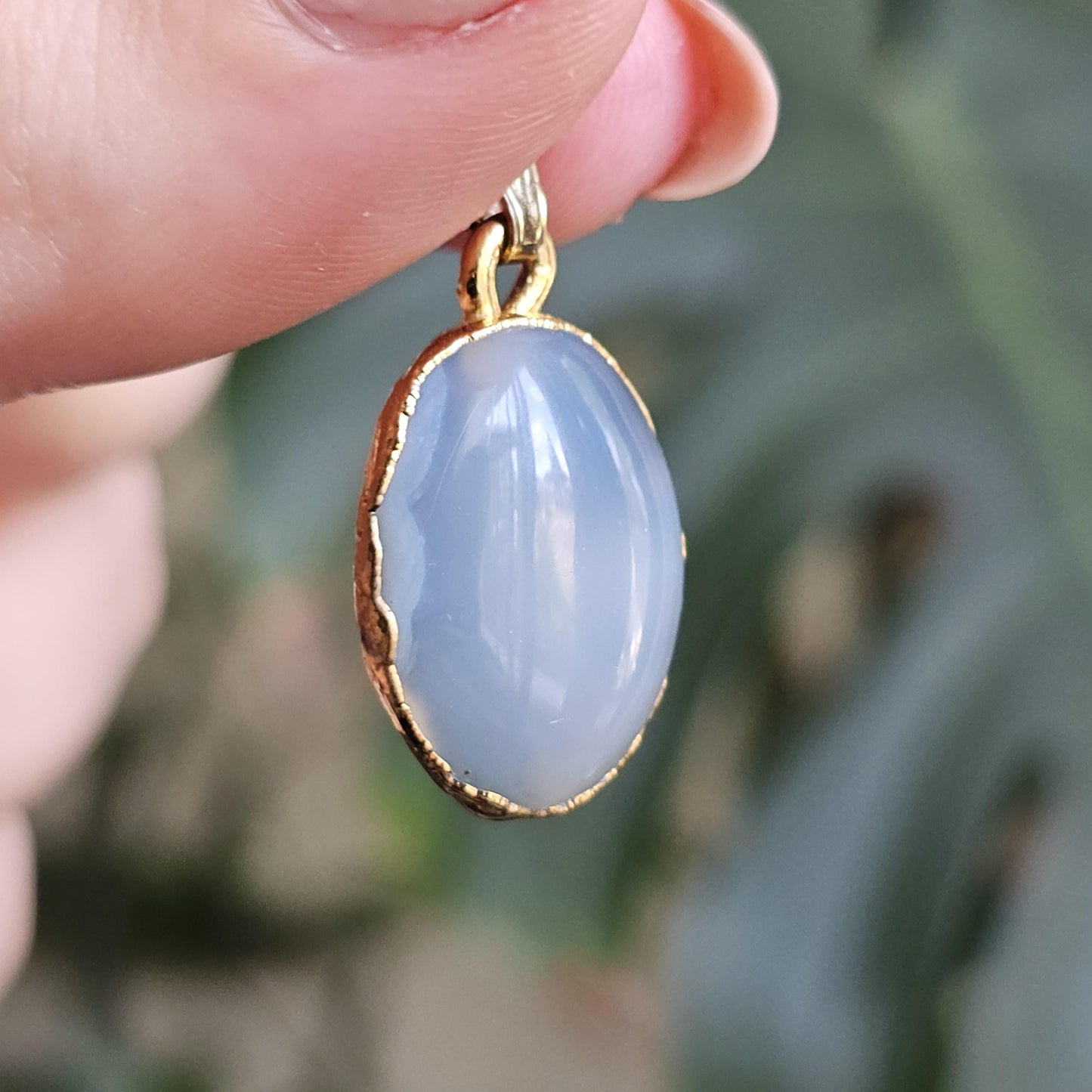 Ellensberg Blue Agate in 22kt Gold Electroplated Pendant Setting , Washington State Designer Gemstone Cabochon