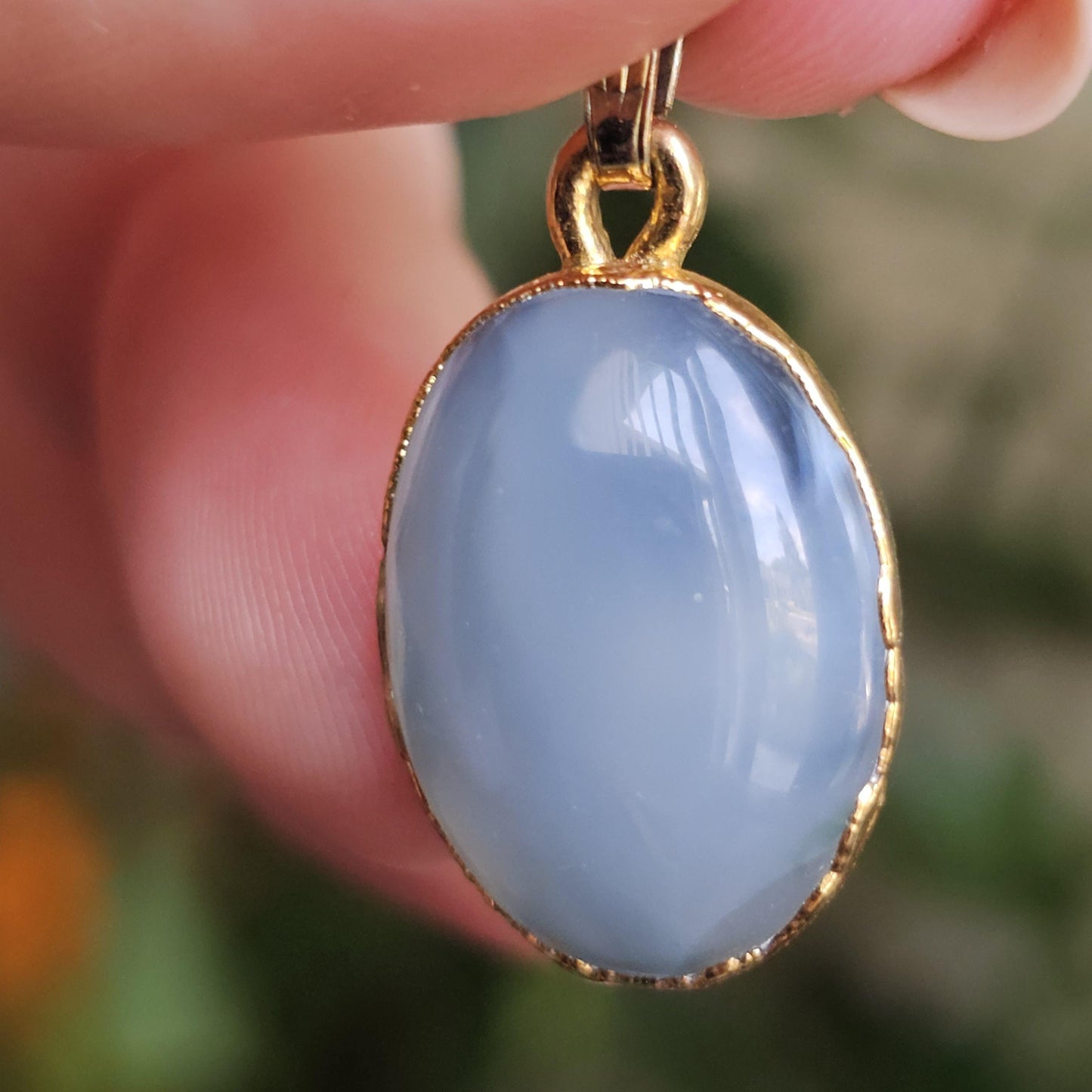 Ellensberg Blue Agate in 22kt Gold Electroplated Pendant Setting , Washington State Designer Gemstone Cabochon