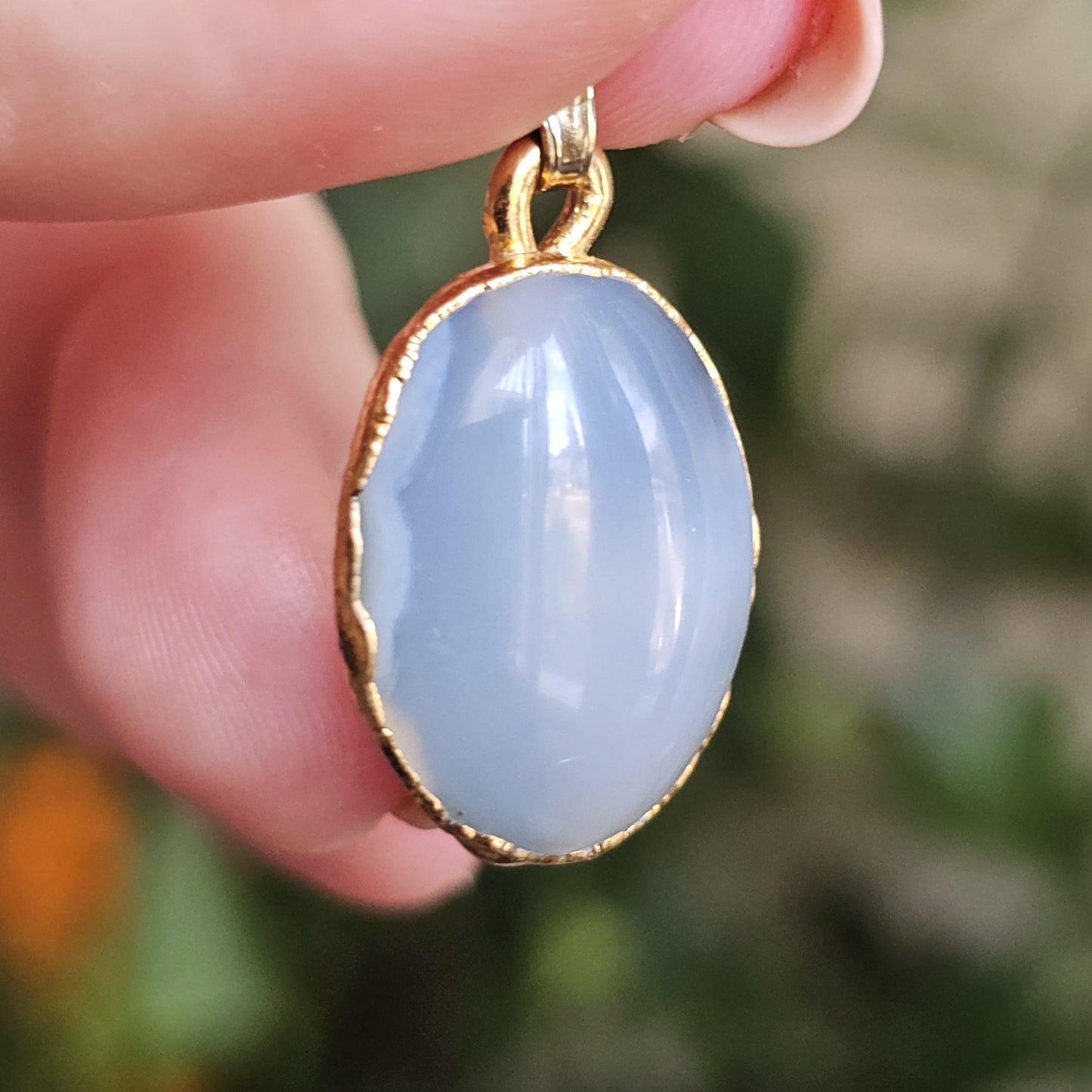 Ellensberg Blue Agate in 22kt Gold Electroplated Pendant Setting , Washington State Designer Gemstone Cabochon
