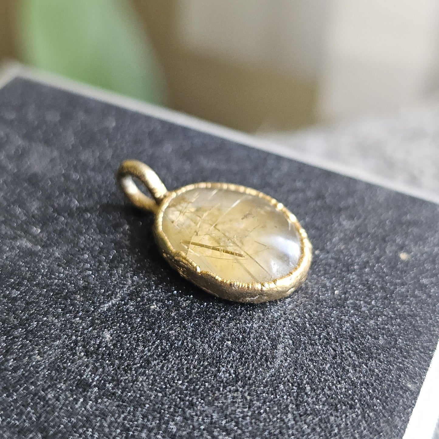 22kt Gold Electroplated Rutilated Quartz Pendant or Charm