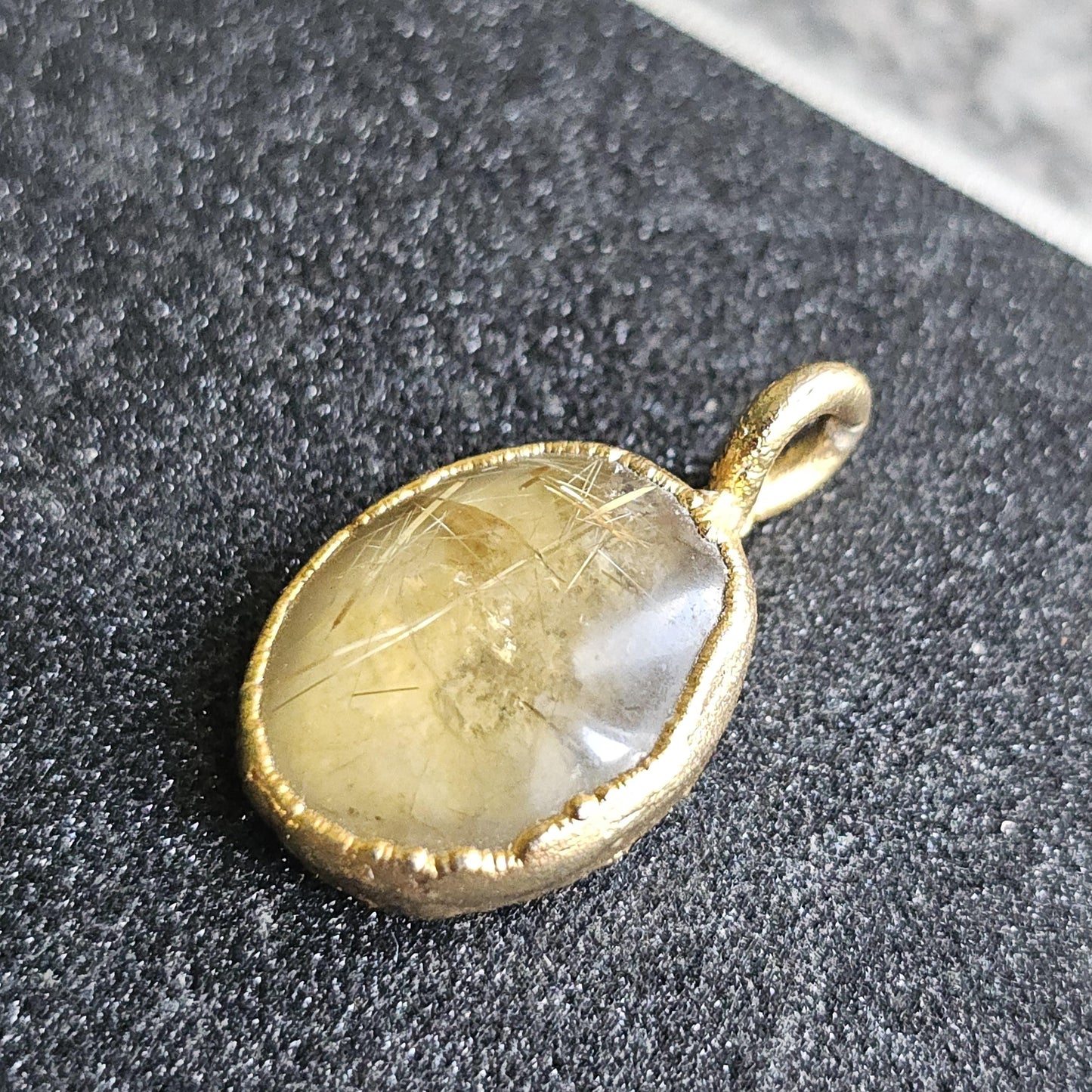 22kt Gold Electroplated Rutilated Quartz Pendant or Charm