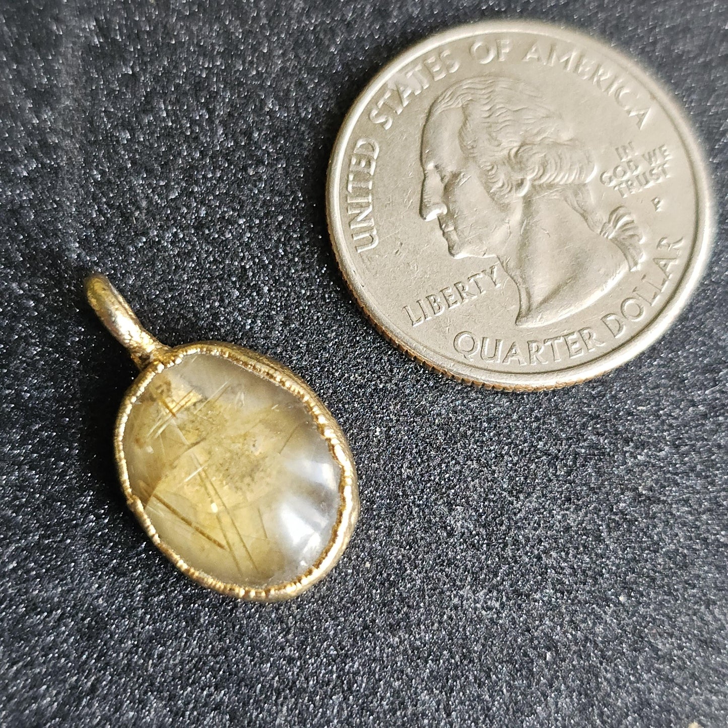 22kt Gold Electroplated Rutilated Quartz Pendant or Charm