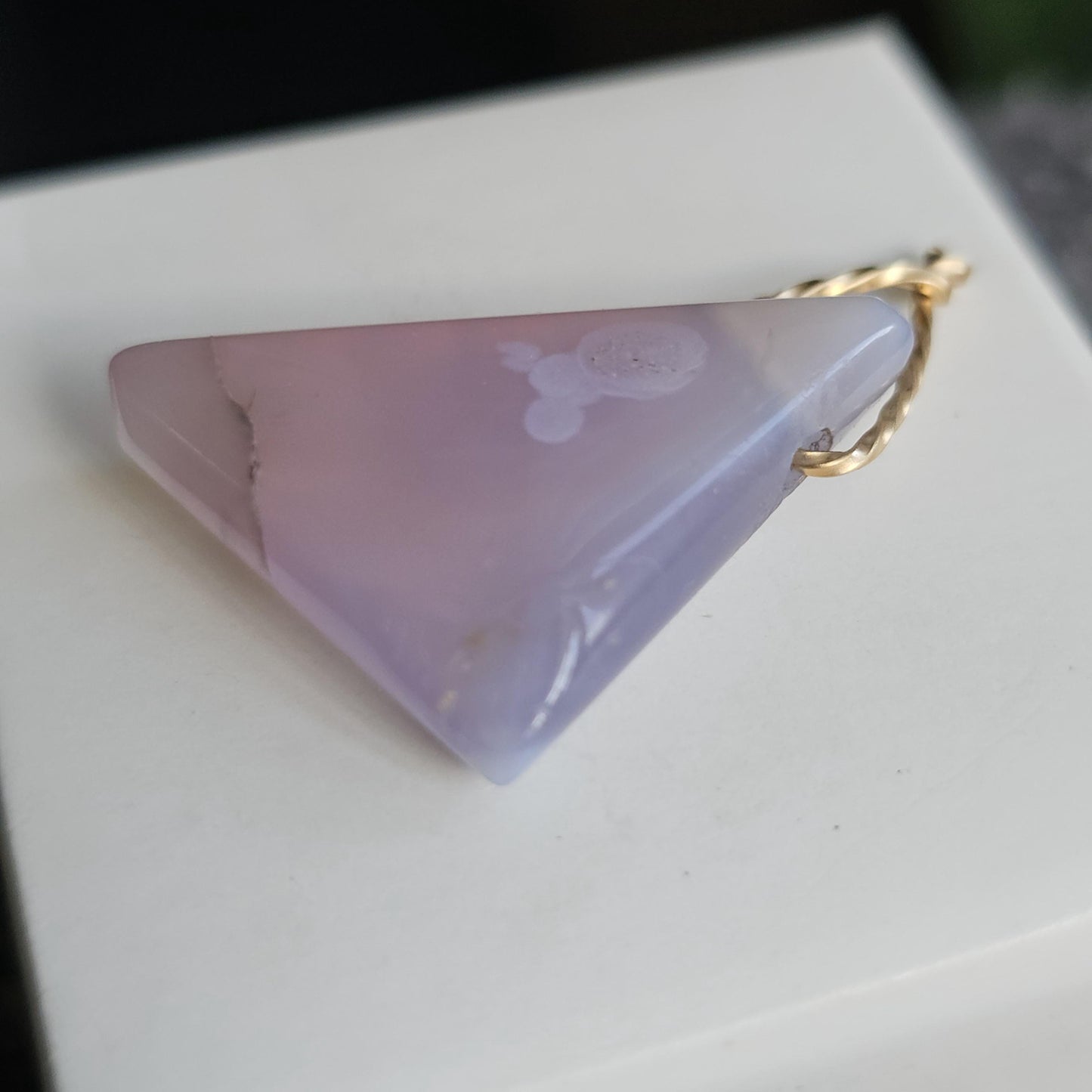 Rare 'Holly Blue' Agate, Polished and Drilled with Gold Wire Bail, High Grade Purple / Periwinkle Chalcedony from Sweet Home, Oregon