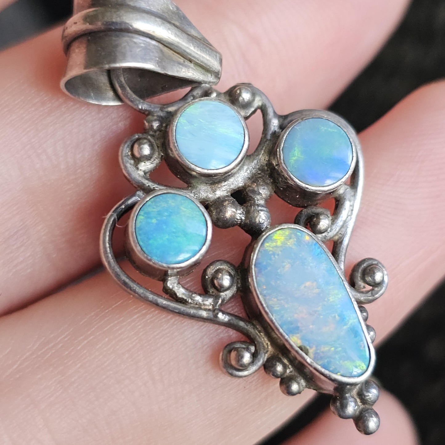 Vintage Sterling Silver and Natural Opal Pendant