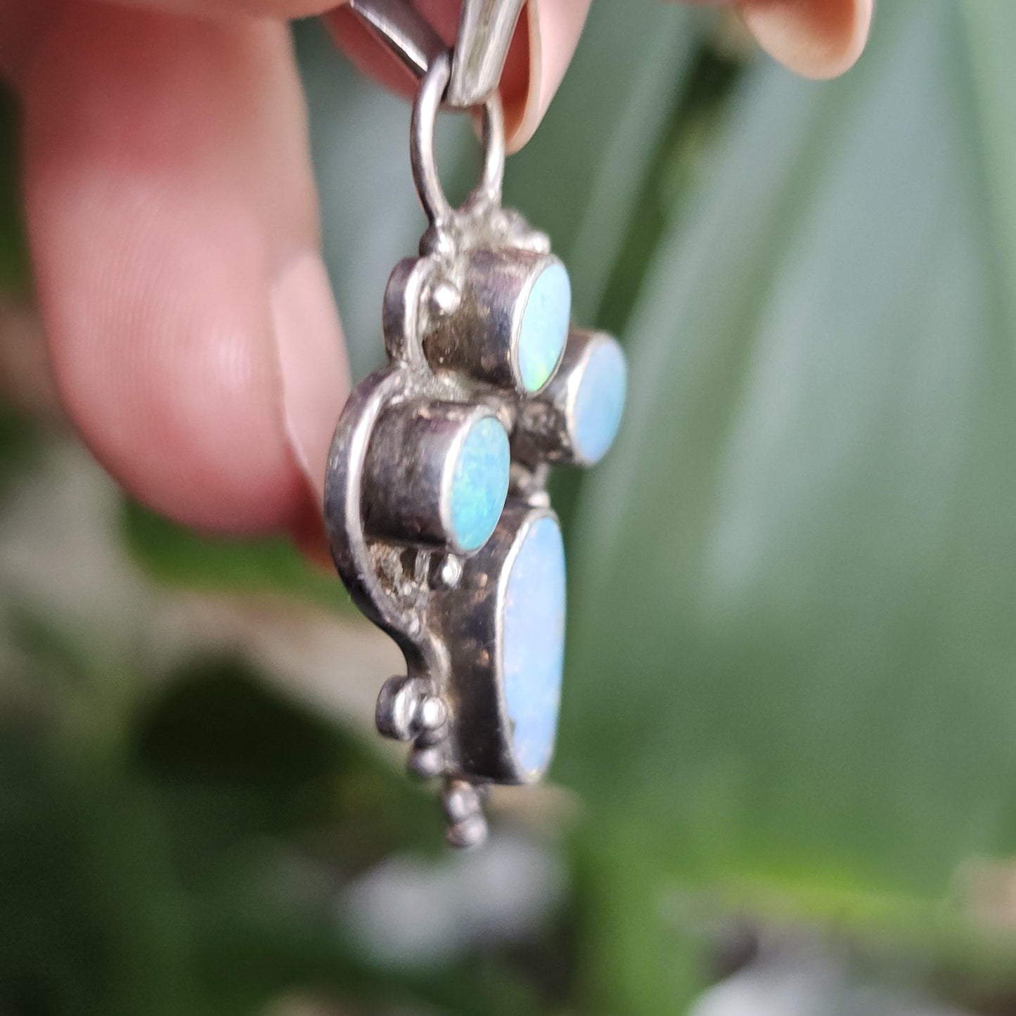 Vintage Sterling Silver and Natural Opal Pendant