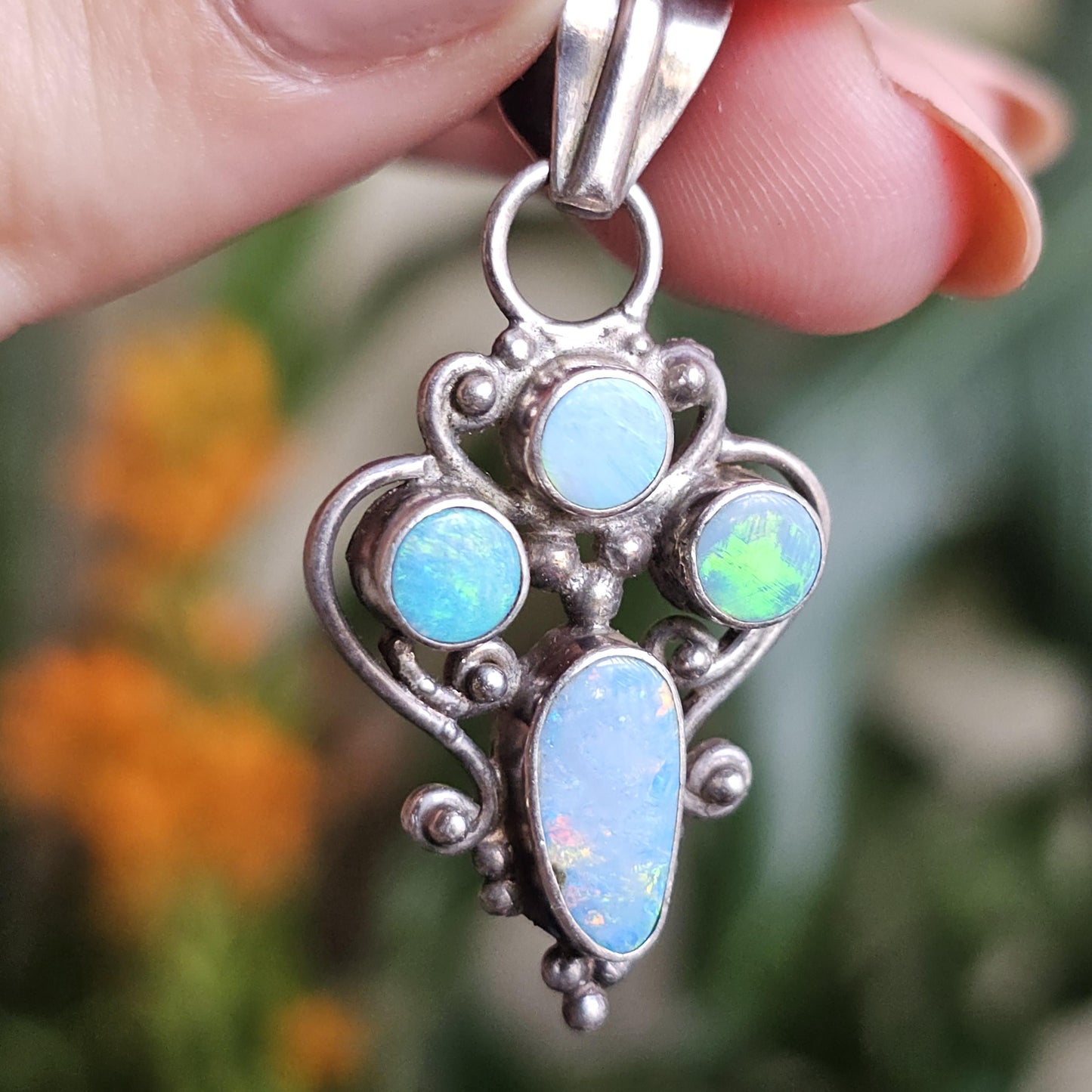 Vintage Sterling Silver and Natural Opal Pendant