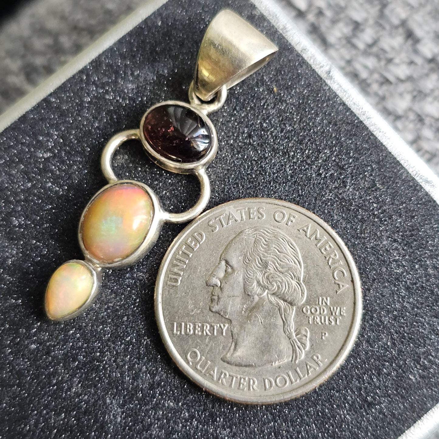 Opal and Garnet Pendant ~ Goddess Shape 925 Sterling Silver with Deep Red Garnet Cabochon and Welo Opals