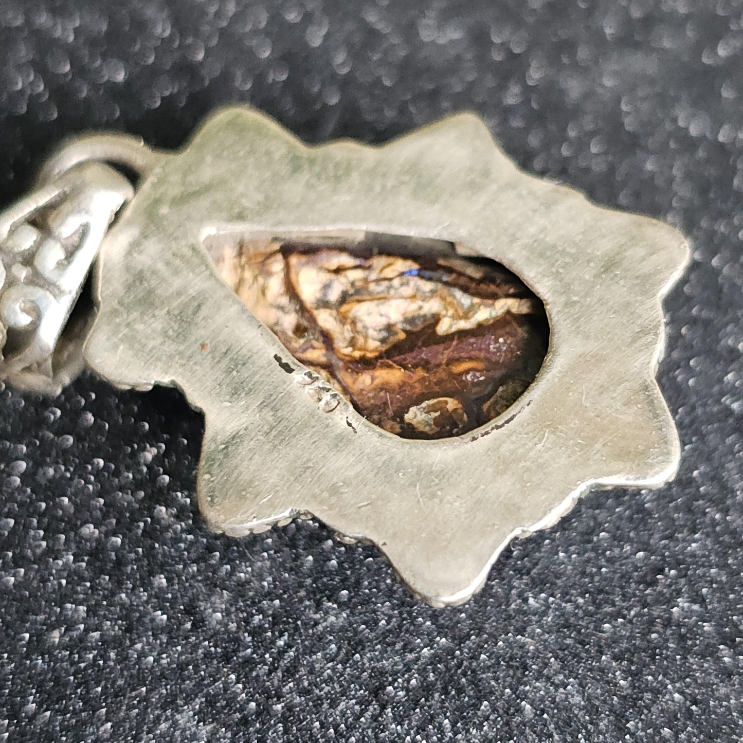 Vintage Boulder Opal Pendant in Sterling, Teardrop Shaped with Designer 925 Silver work