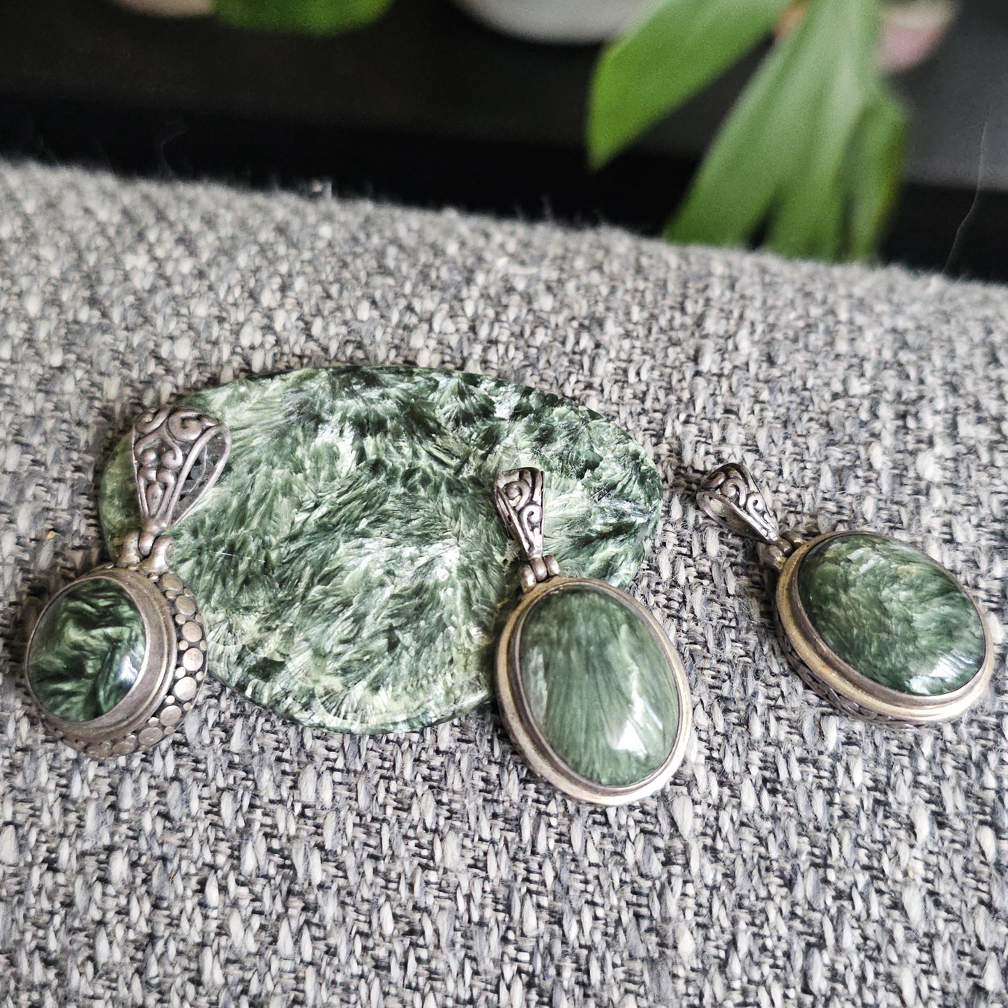 Rare Deep Forest Green Seraphanite ie. Angel Wing Pendant in Sterling Silver, Chunky Celtic Design with Large Bail