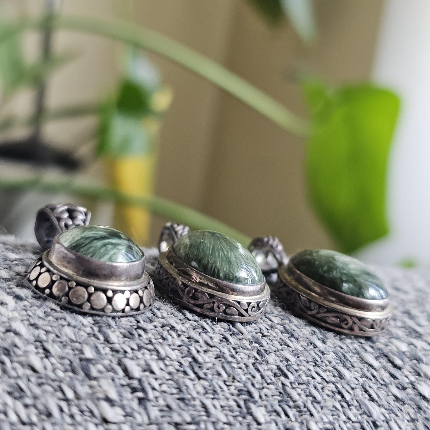 Rare Deep Forest Green Seraphanite ie. Angel Wing Pendant in Sterling Silver, Chunky Celtic Design with Large Bail