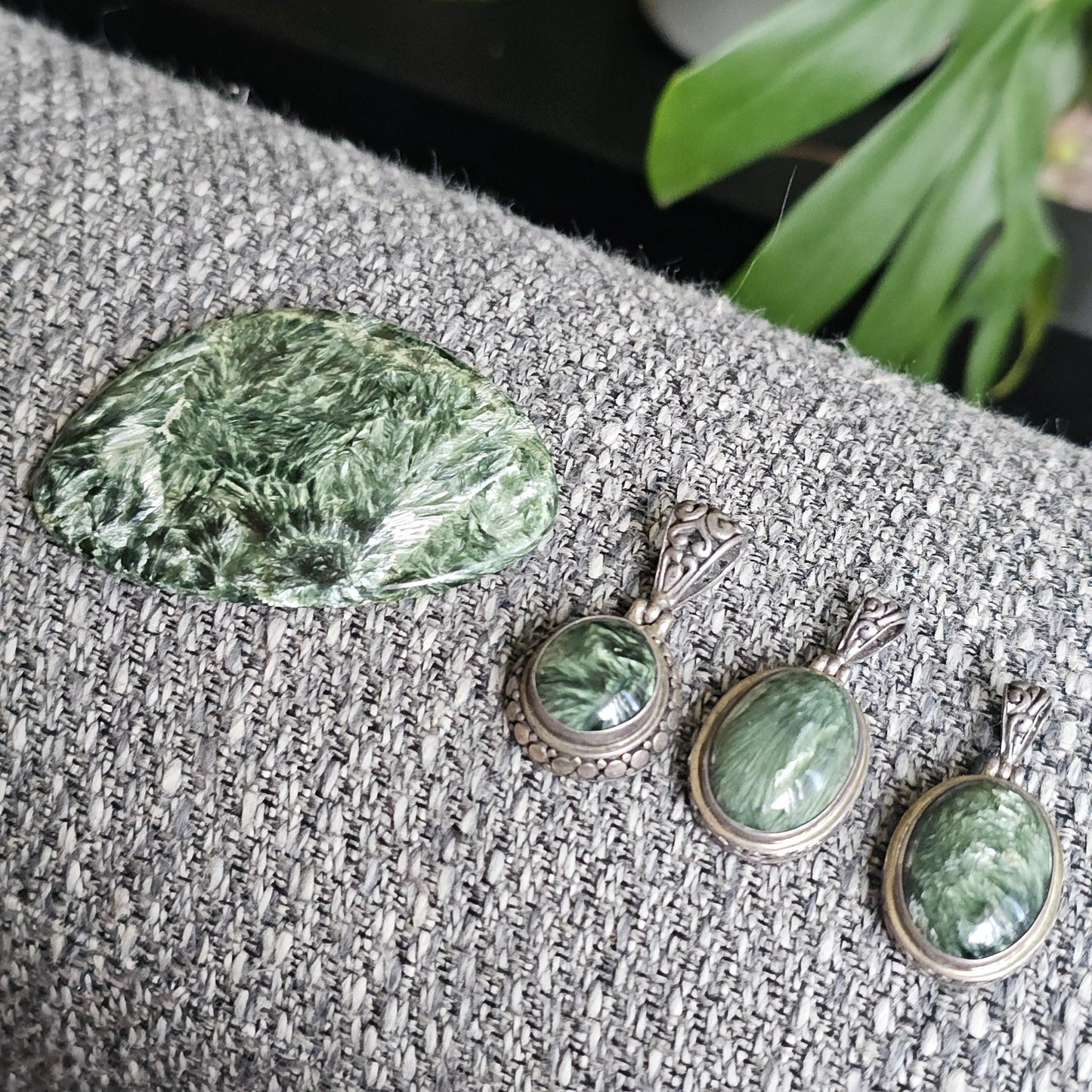Rare Deep Forest Green Seraphanite ie. Angel Wing Pendant in Sterling Silver, Chunky Celtic Design with Large Bail