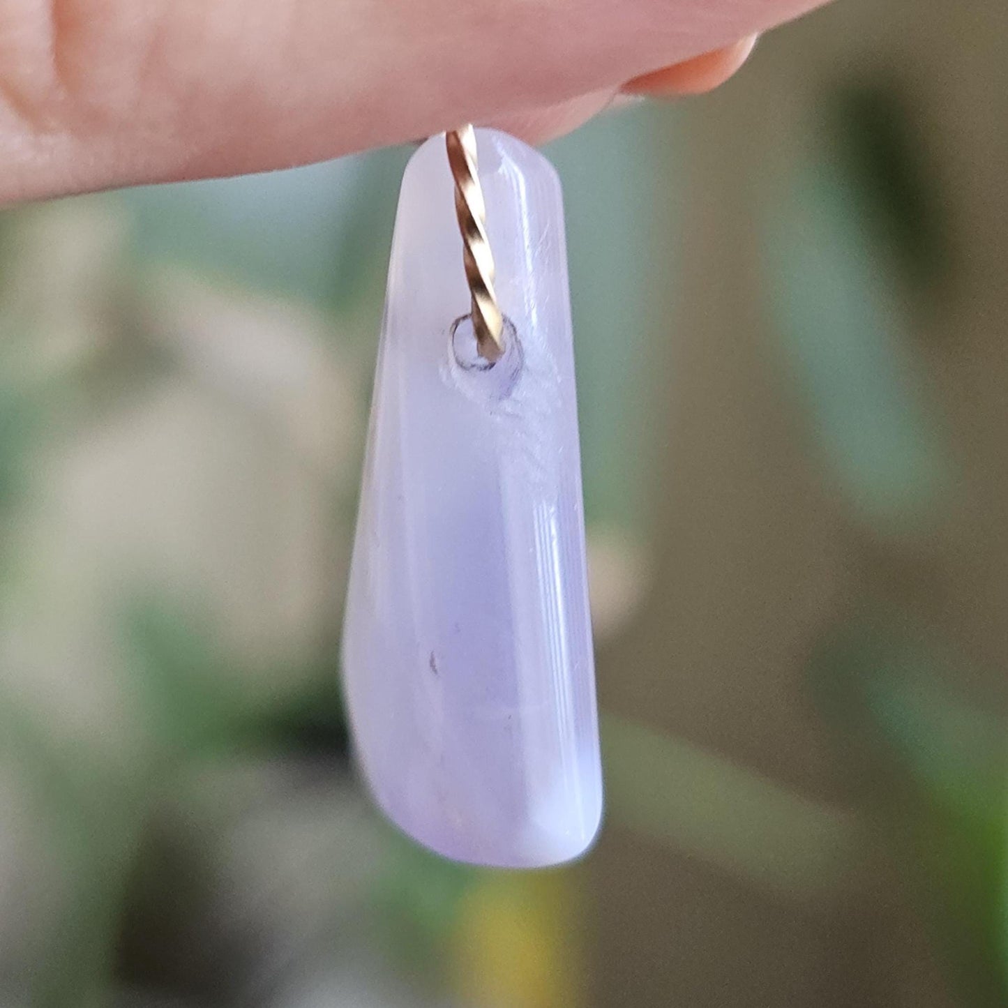 Rare Holly Blue Agate Pendant: Polished Purple Chalcedony with Gold Bail