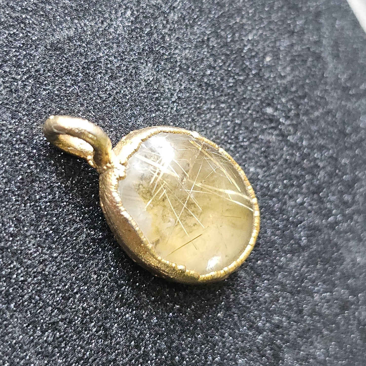 22kt Gold Electroplated Rutilated Quartz Pendant or Charm