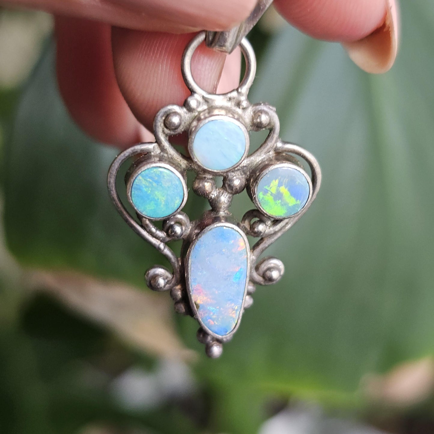 Vintage Sterling Silver and Natural Opal Pendant