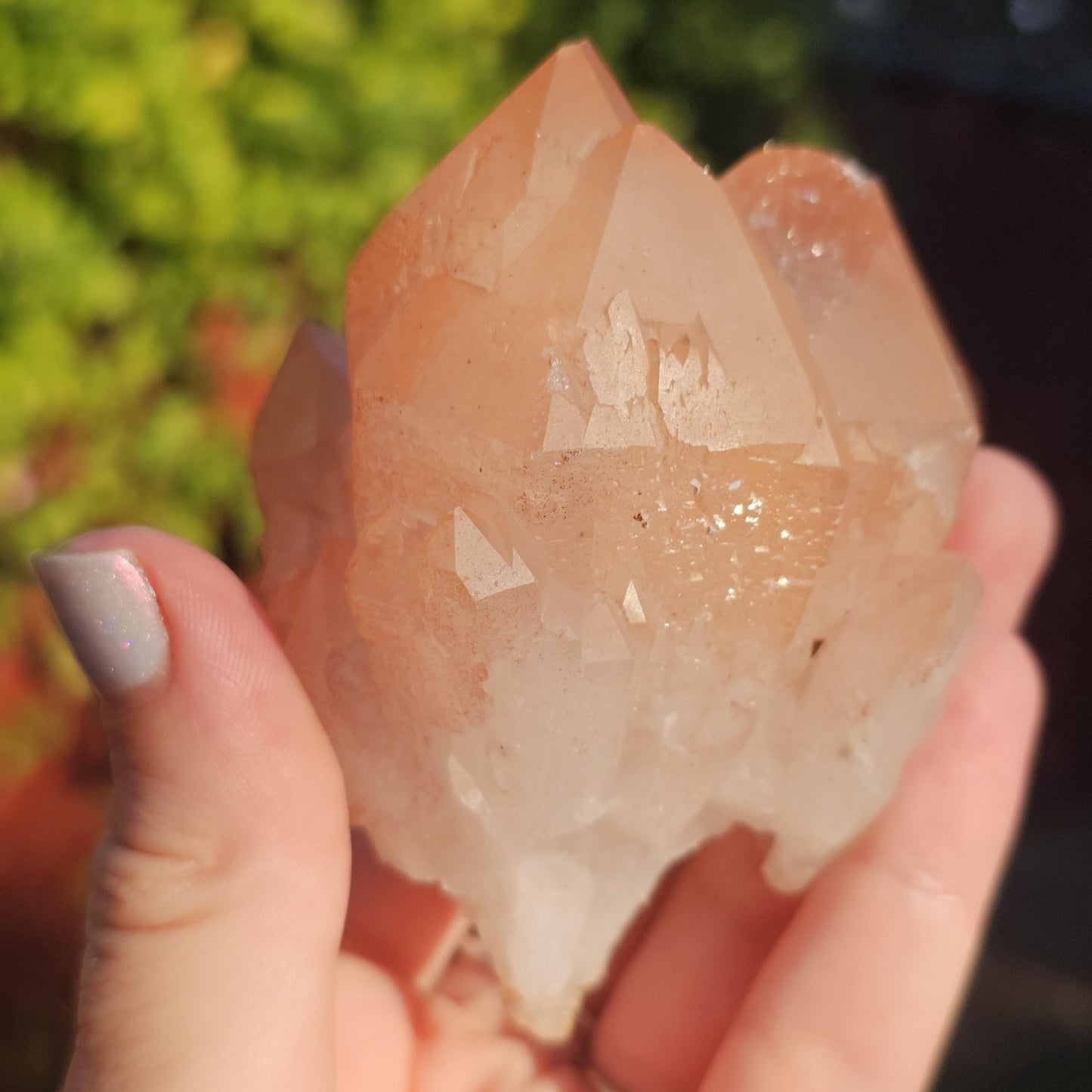 Chunky Peach Pink Elestial Quartz Specimen: Scepter, Multi Terminated, Raw Rough Quartz