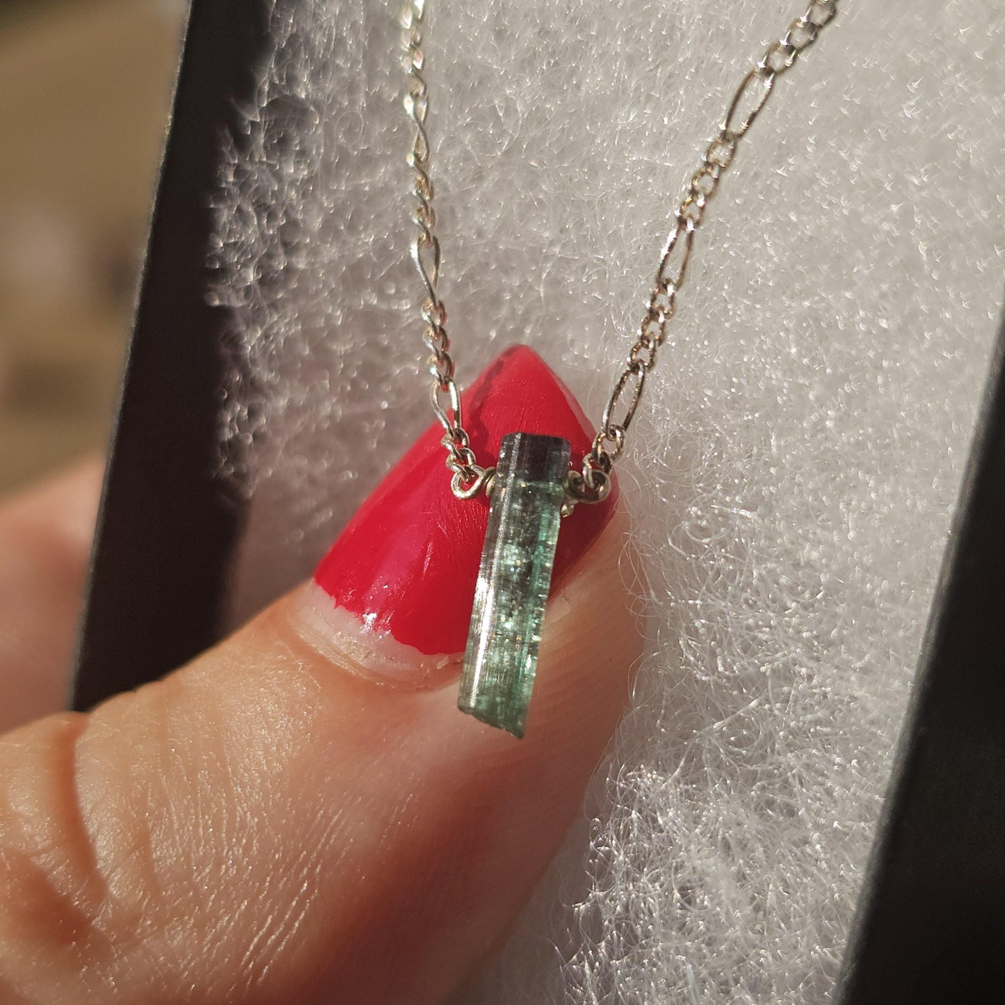 Indicolite Tourmaline Sterling Silver Necklace: Rare Blue Teal Crystal