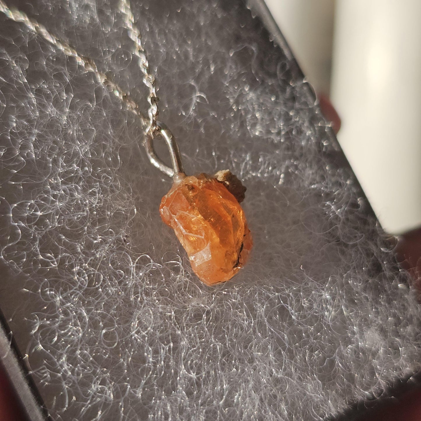 Raw Spessartine Garnet Crystal Necklace: Little Three Mine, California