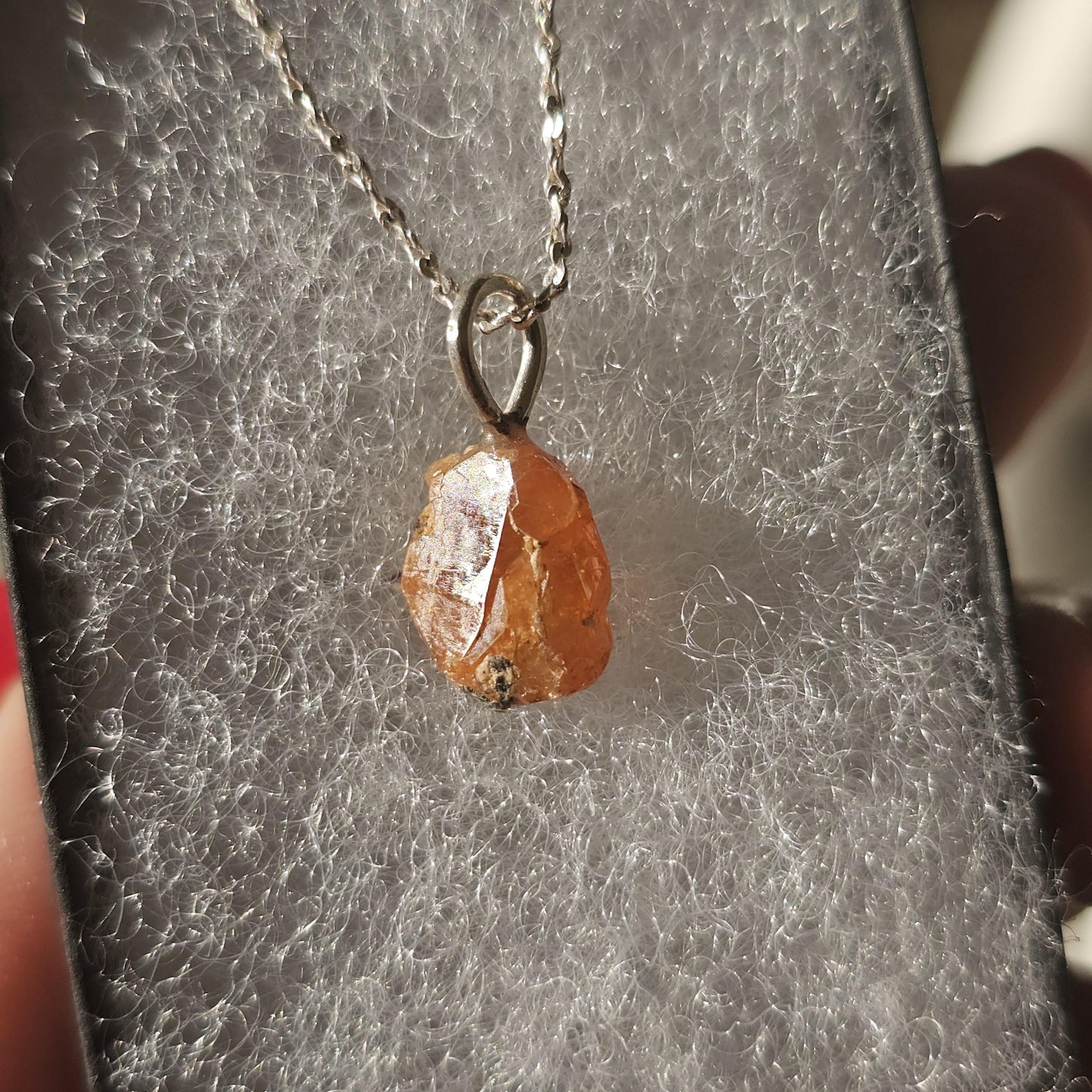 Raw Spessartine Garnet Crystal Necklace: Little Three Mine, California