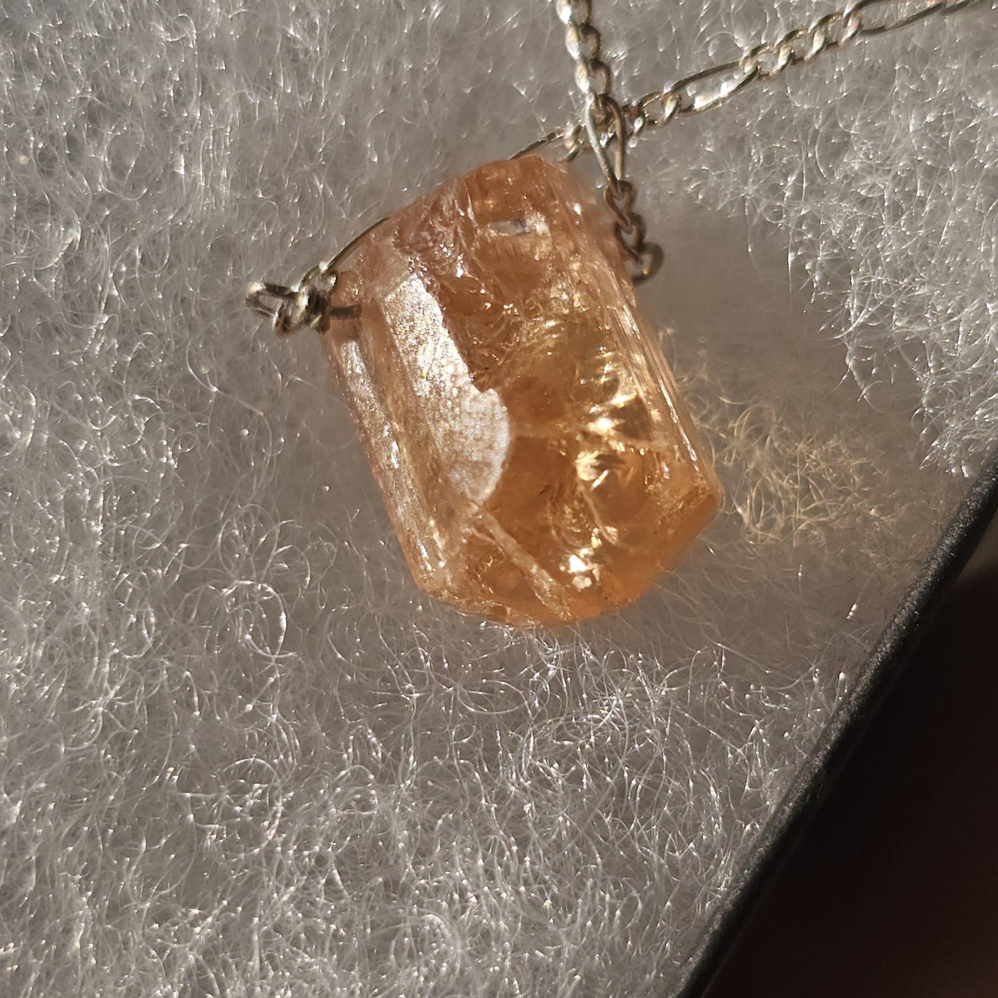 Imperial Topaz Crystal Necklace: Raw Orange Yellow Stone, Sterling Silver