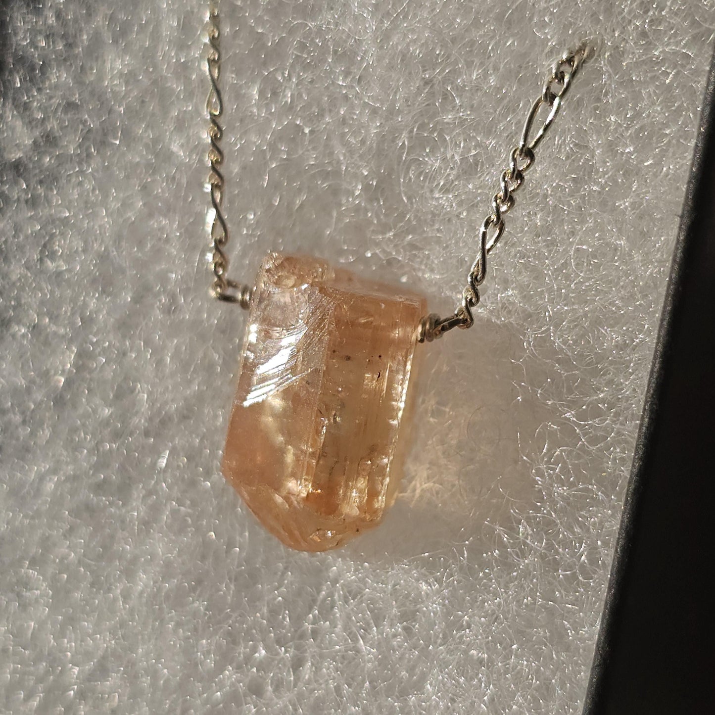 Imperial Topaz Crystal Necklace: Raw Orange Yellow Stone, Sterling Silver