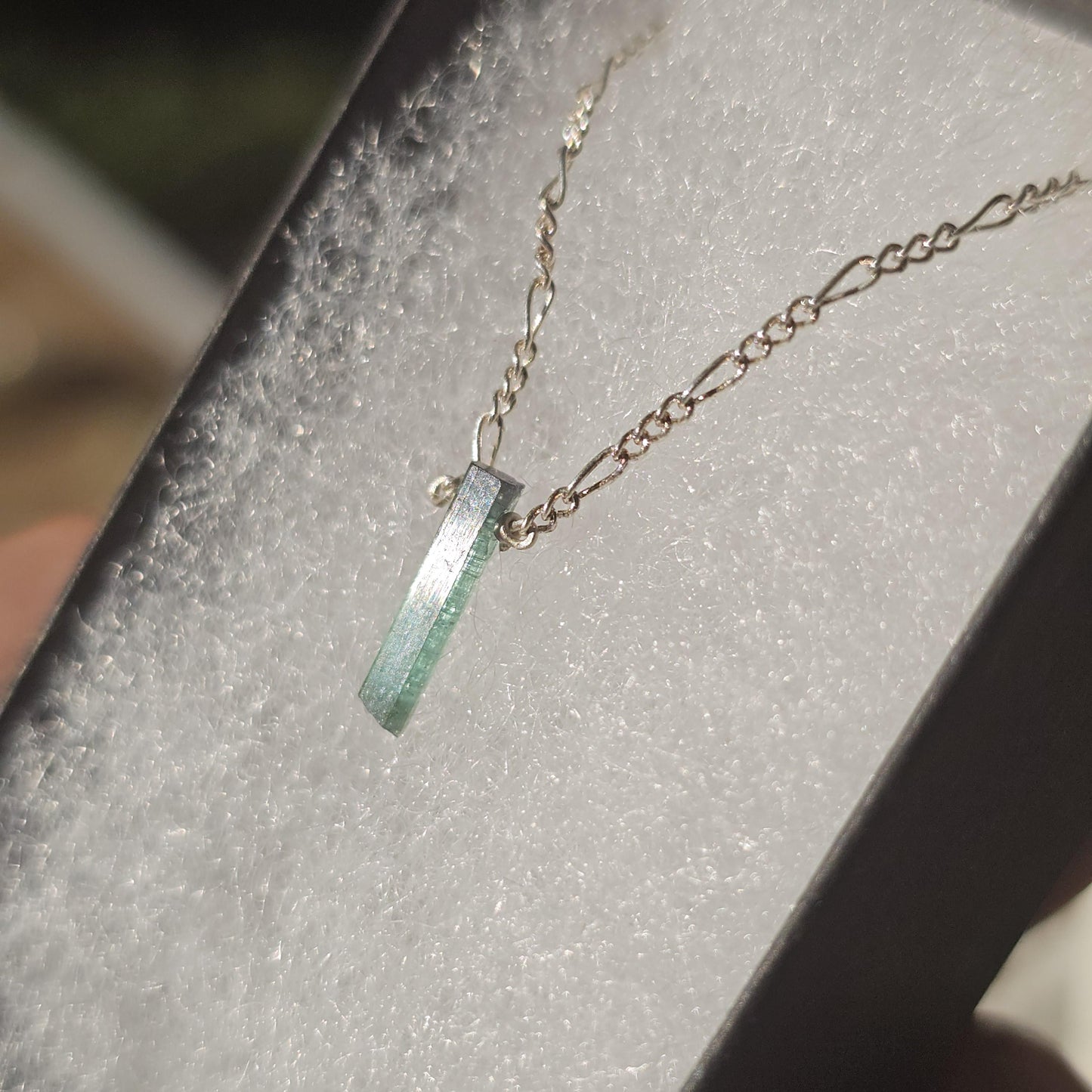 Indicolite Tourmaline Sterling Silver Necklace: Rare Blue Teal Crystal