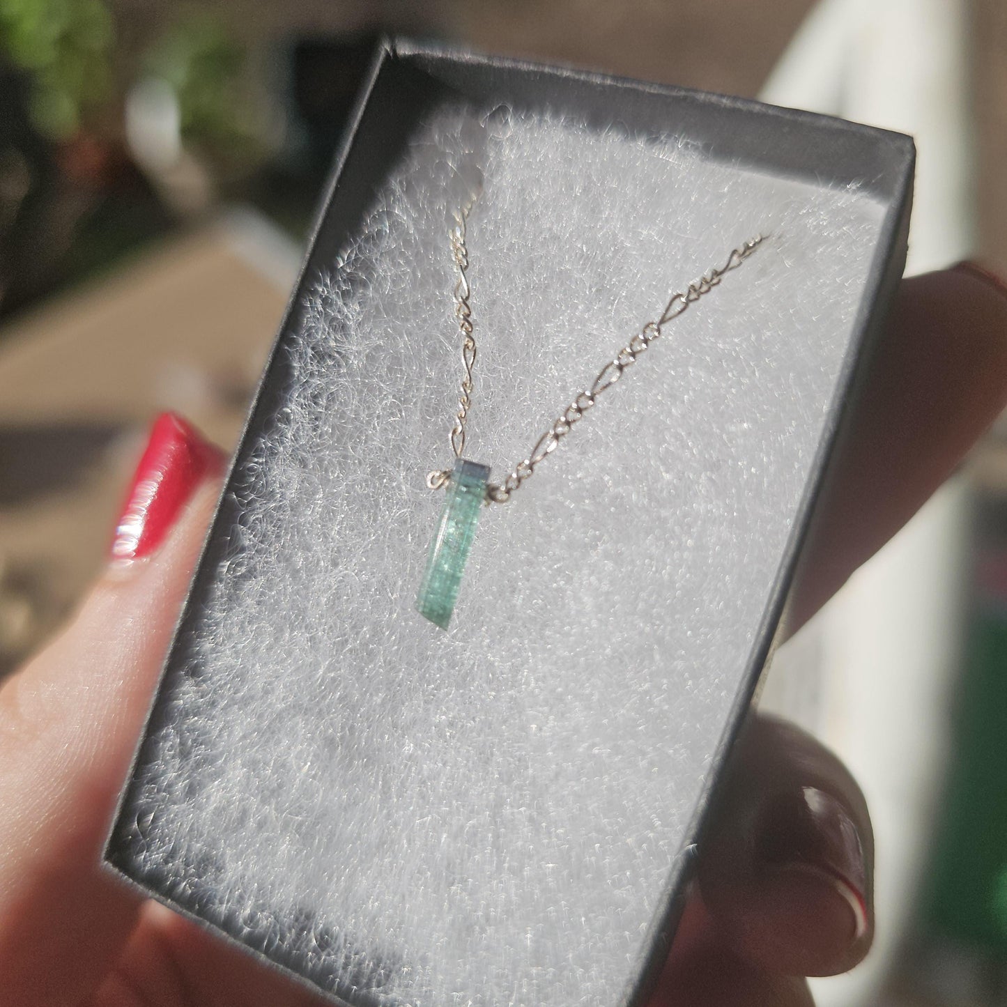 Indicolite Tourmaline Sterling Silver Necklace: Rare Blue Teal Crystal